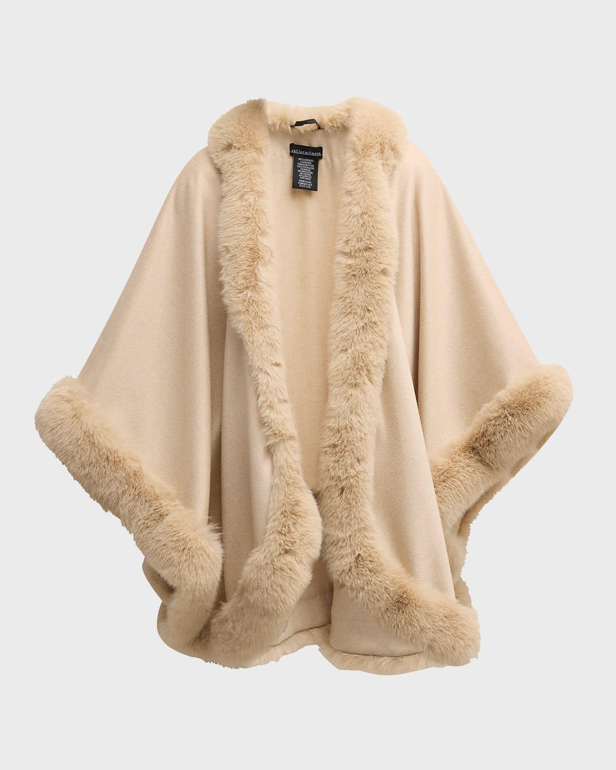 Cashmere Cape With Faux Fur Trim  Product Image