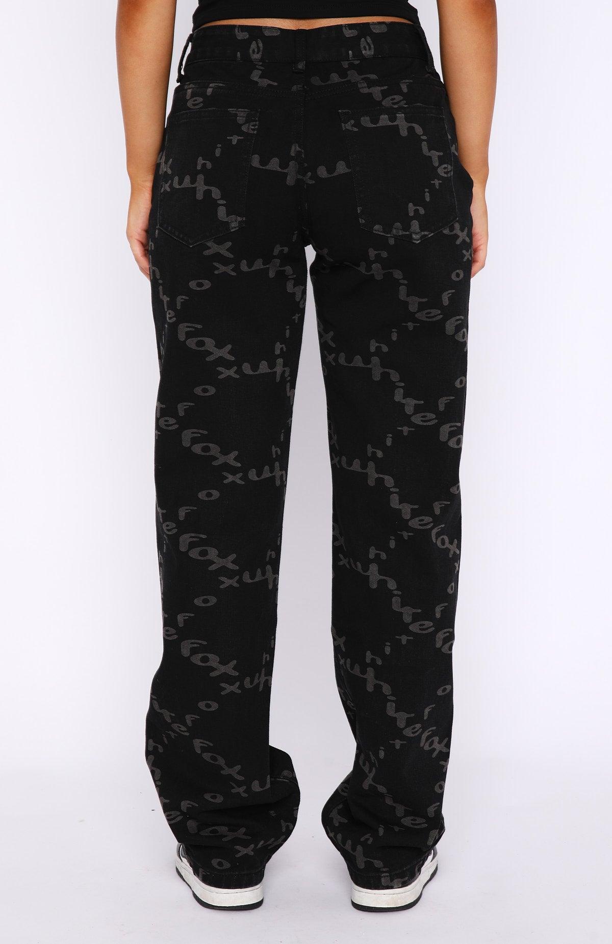 Catch Me Out Printed Denim Jeans Black Product Image