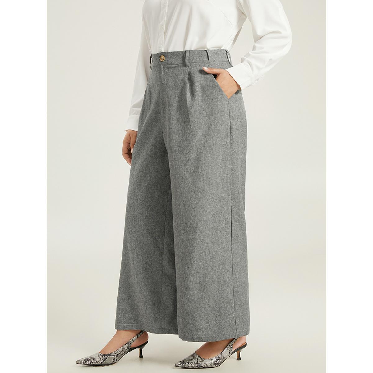 Plus Size Plain Wide Leg Elastic Waist Pocket Pants Women Gray Workwear Essentials Wide Leg High Rise Work Pants BloomChic 22-24/3X Product Image