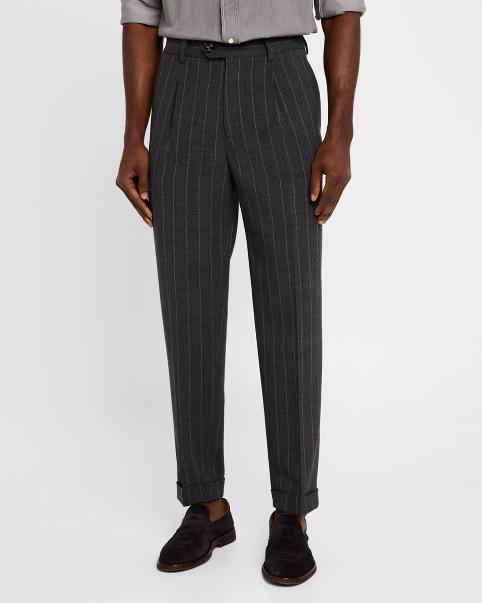 Men's Wool Pinstripe Single-Pleated Trousers Product Image
