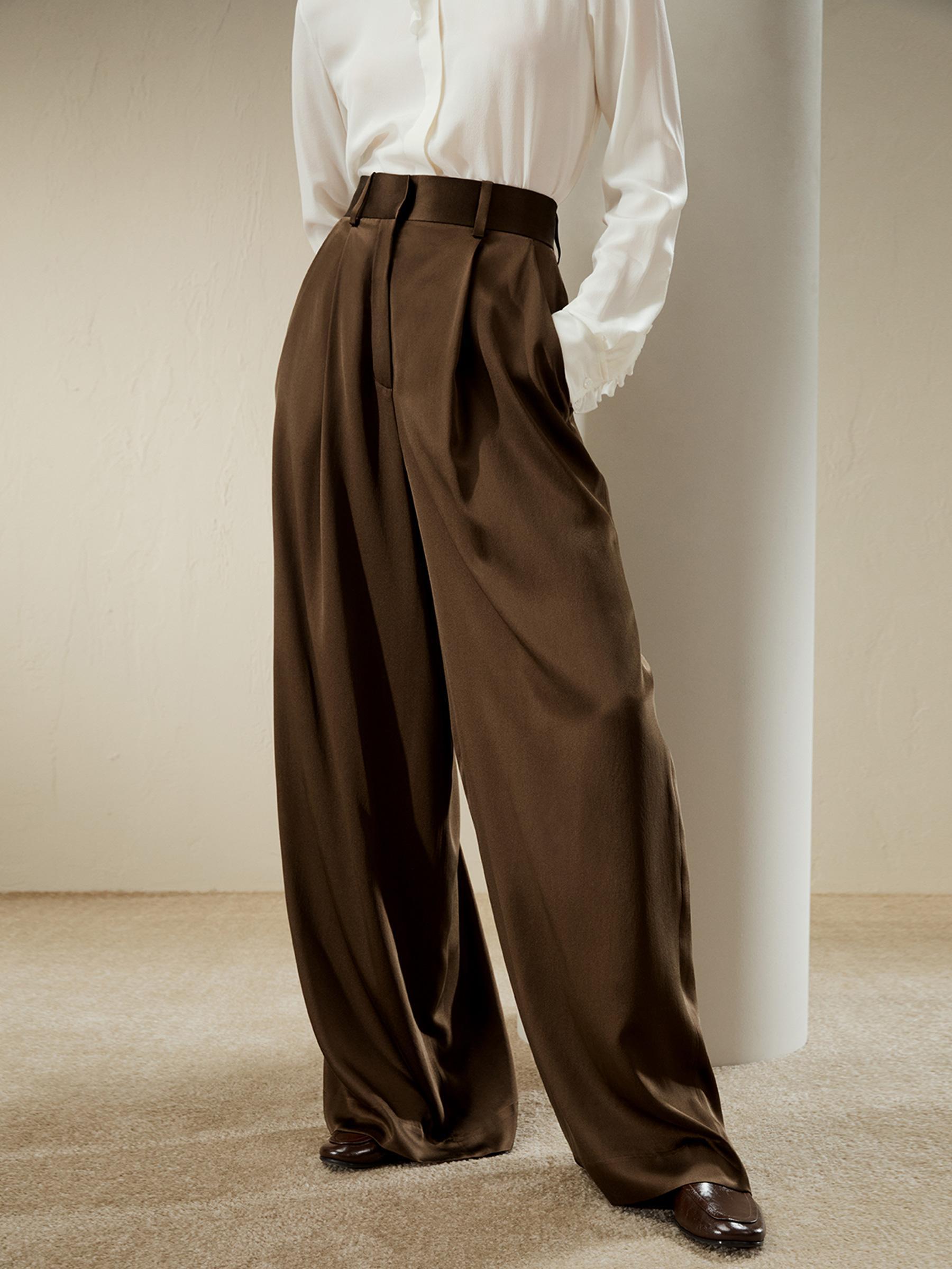 High-Waisted Wide Leg Dense Silk Pants Product Image