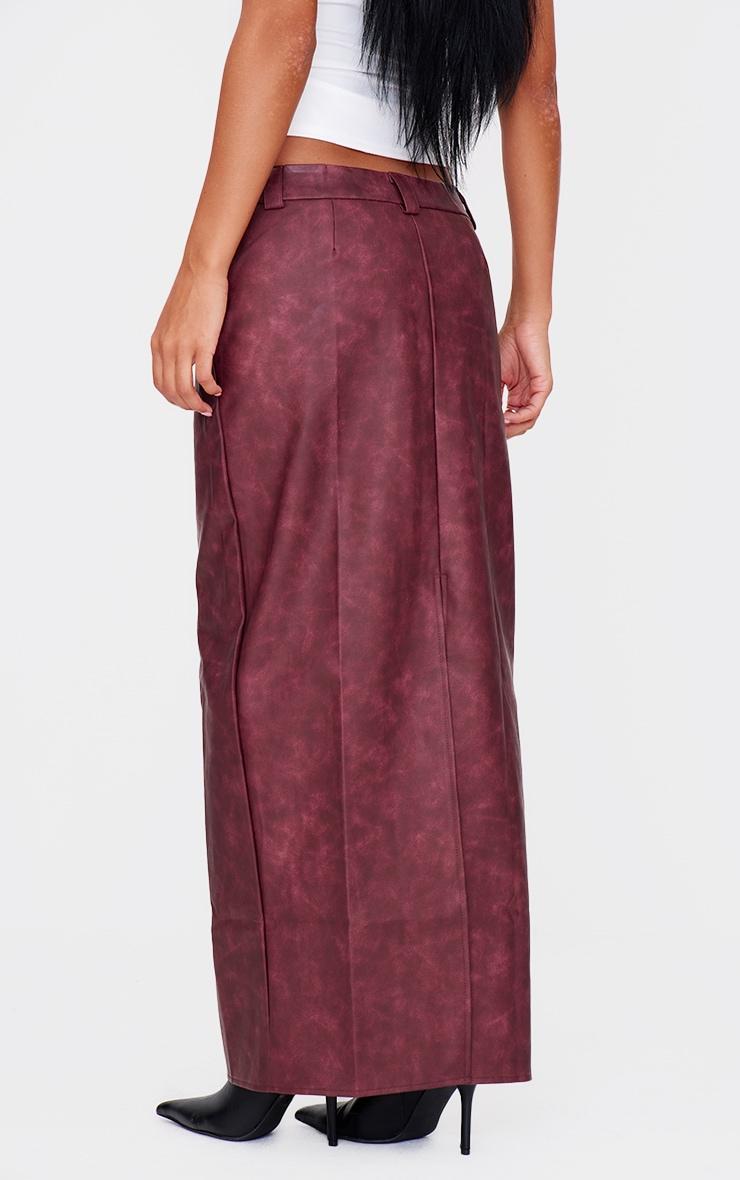 Burgundy Washed Faux Leather Maxi Skirt Product Image