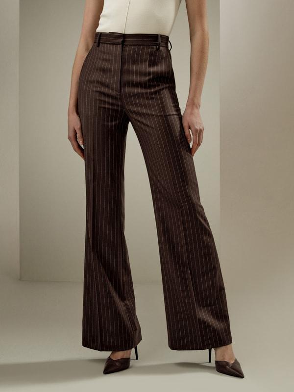 Pinstriped high-rise straight pants Product Image