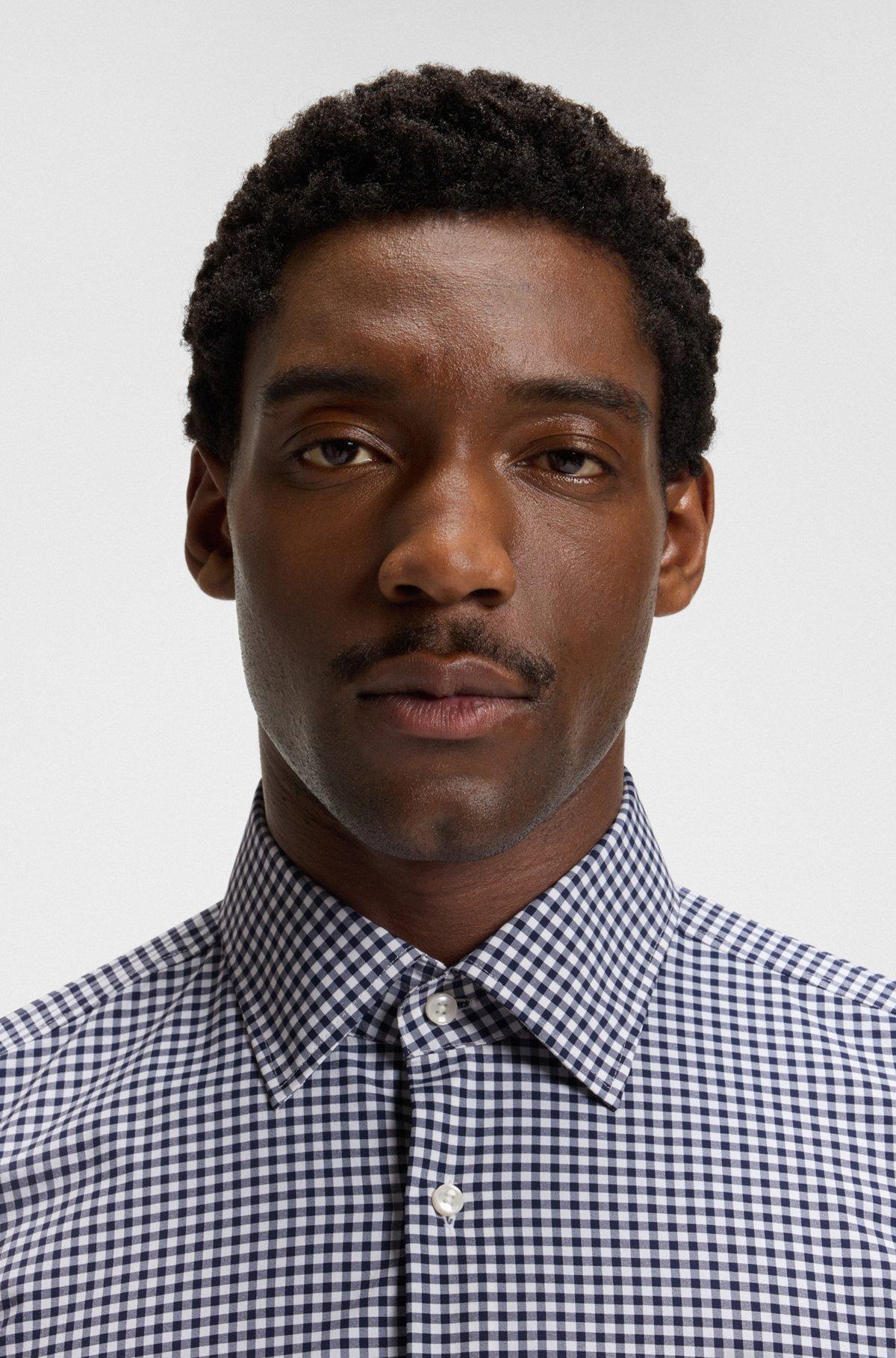 BOSS - Slim-fit shirt in checked performance-stretch poplin - Dark Blue Product Image
