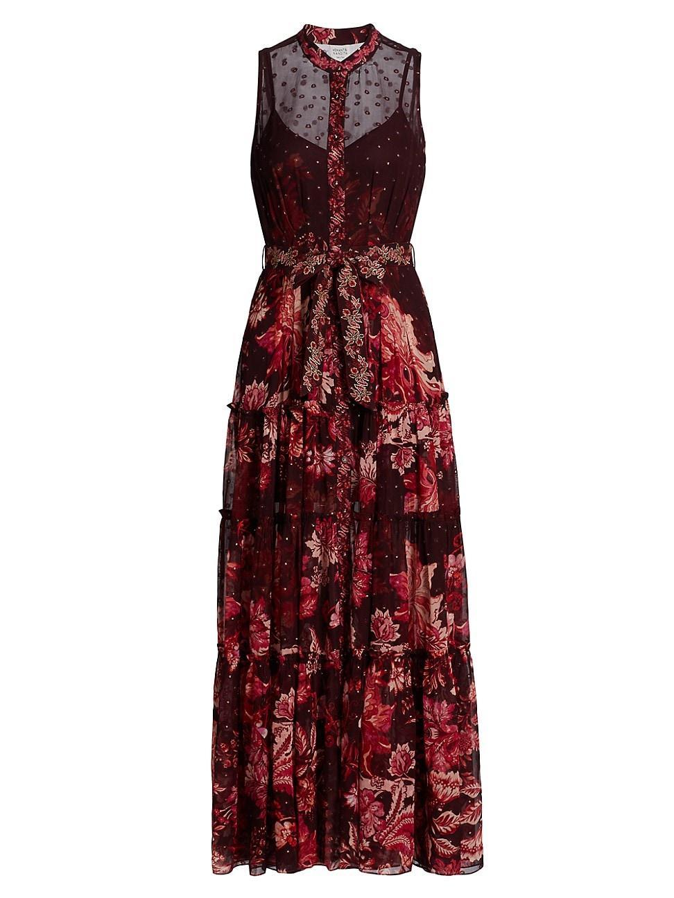 Womens Floral Linen-Cotton Maxi Dress Product Image