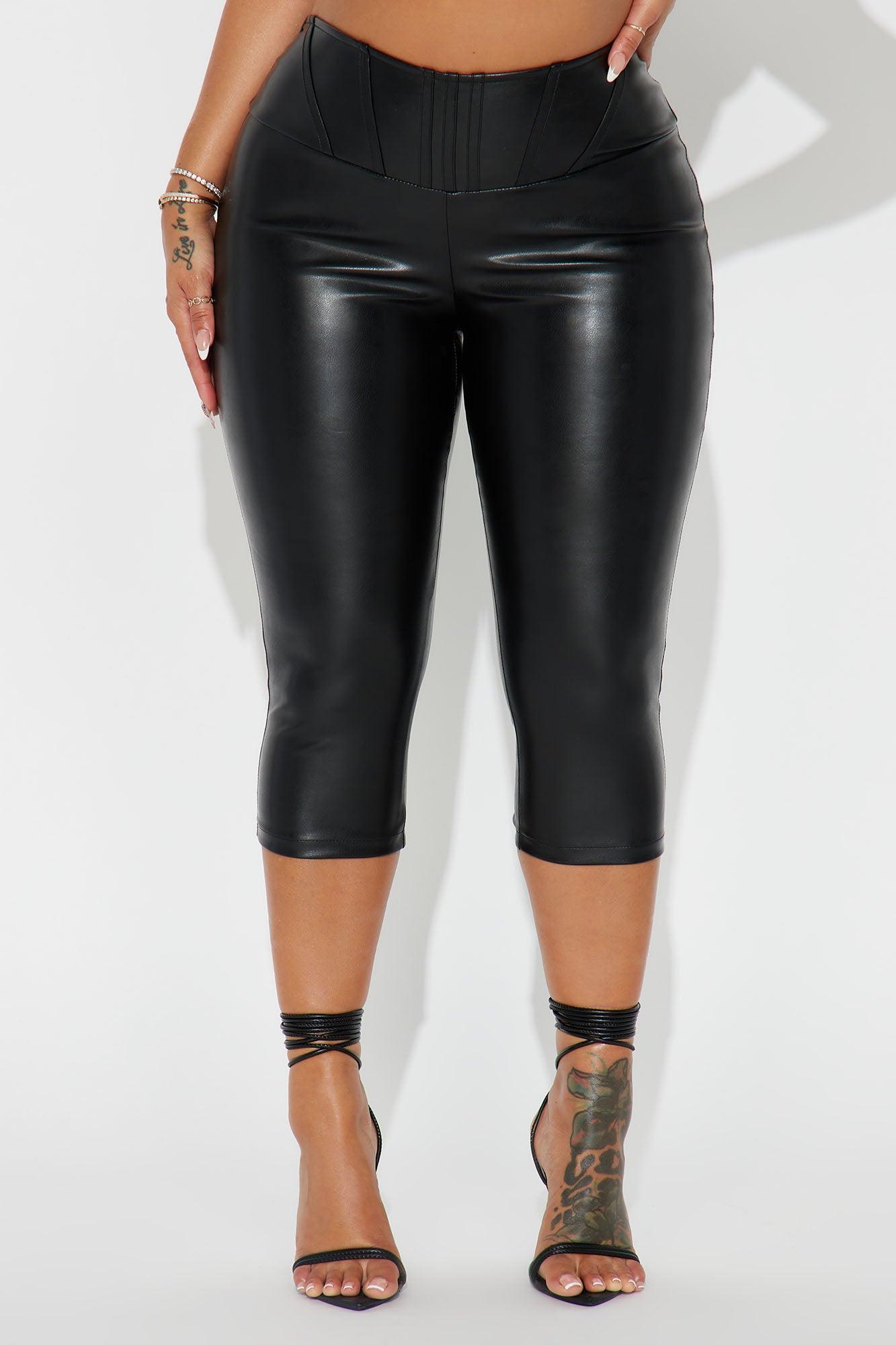 Gia Mid Rise Faux Leather Capri Pant - Black Product Image