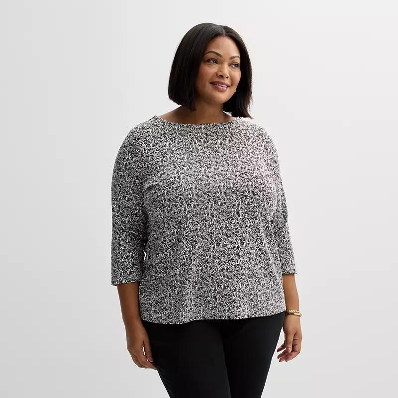 Plus Size Croft & Barrow Boatneck Top, Womens Blue Blooms Product Image