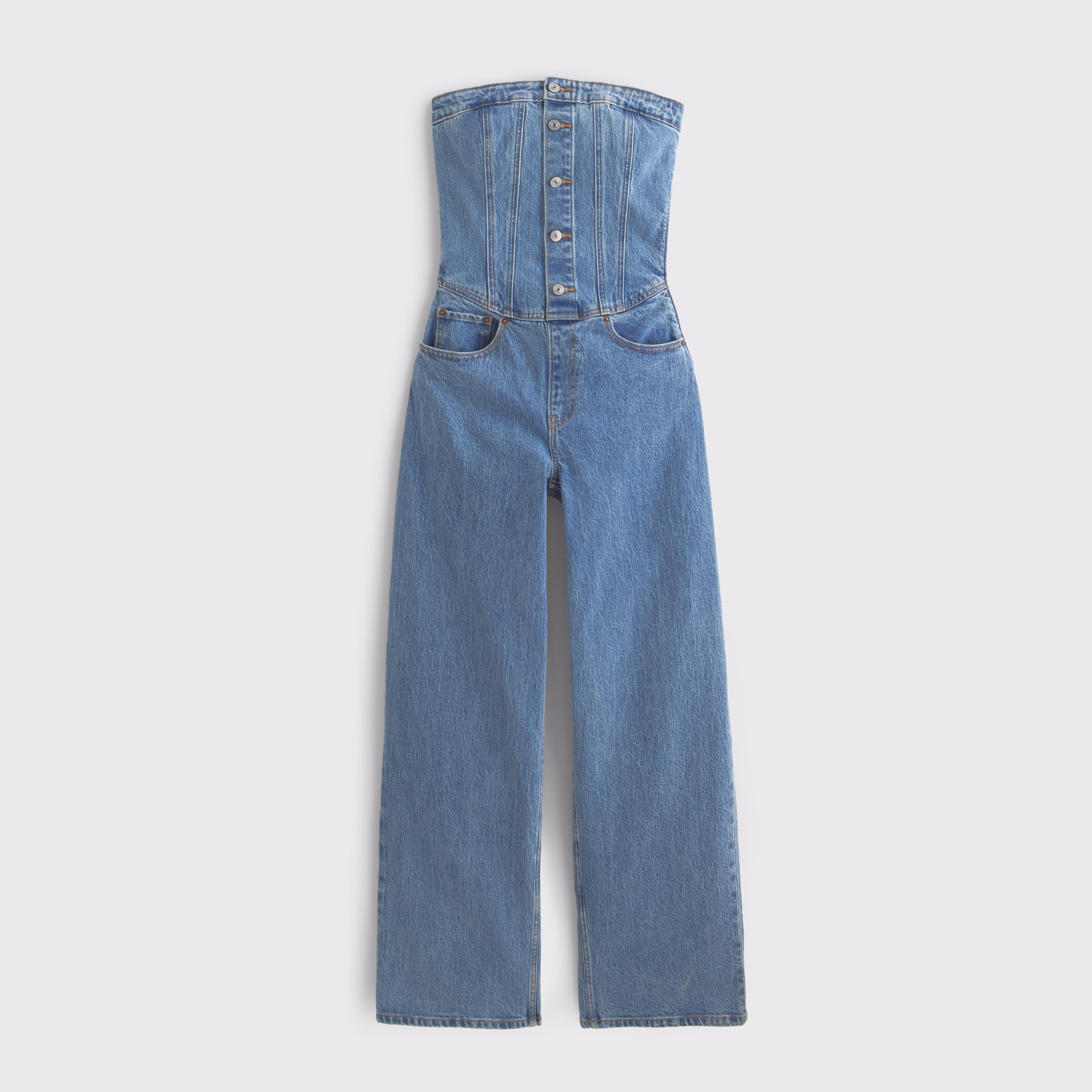 Strapless Dipped-Waist Denim Jumpsuit Product Image