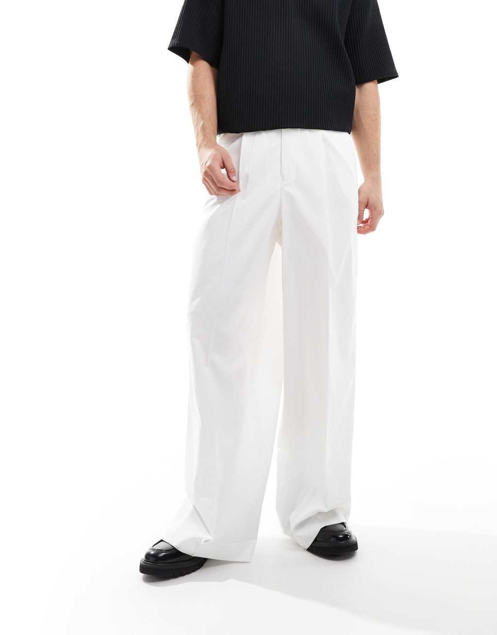 ASOS DESIGN smart extreme wide leg pants with front pleat in white Product Image