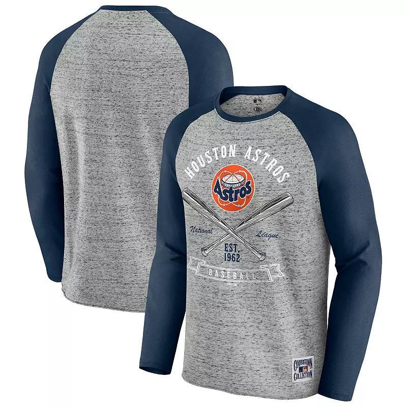 Men's Darius Rucker Collection by Fanatics Heather Gray Minnesota Twins Raw Edge Raglan Long Sleeve Baseball T-Shirt,  Product Image