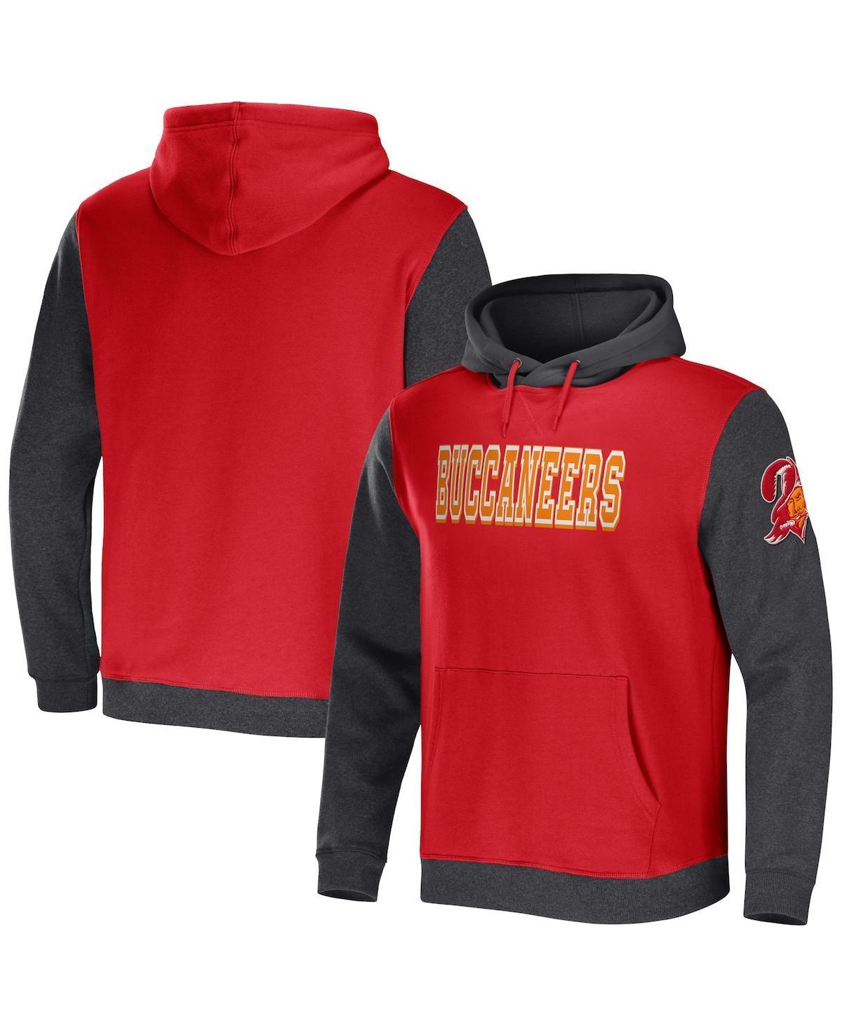 Men's NFL x Darius Rucker Collection by Fanatics Red/Charcoal Tampa Bay Buccaneers Colorblock Pullover Hoodie, Size: Small Product Image