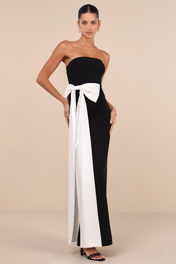 Marvelous Vision Black Strapless Bow Column Maxi Dress Product Image