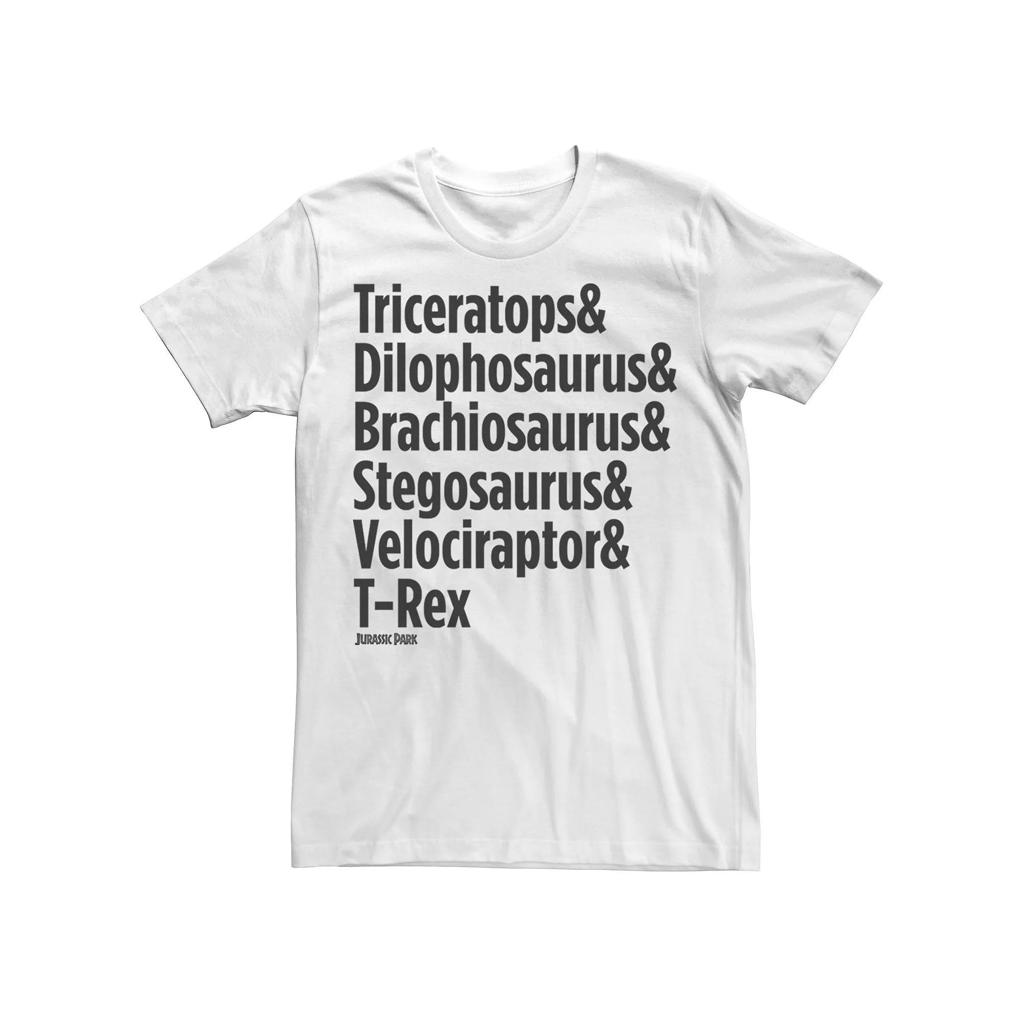 Men's Jurassic Park Dinosaur Name Types Tee, Size: Large, White Product Image