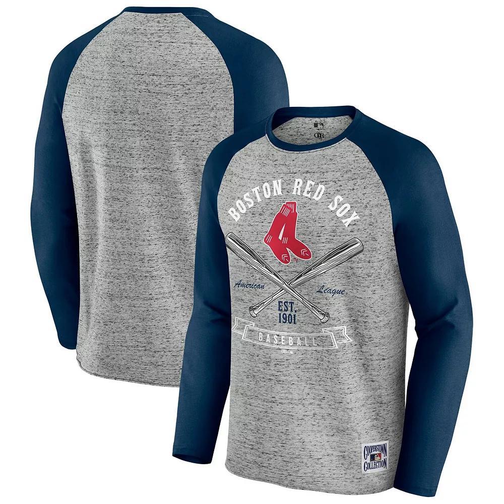 Men's Darius Rucker Collection by Fanatics  Heather Gray Boston Red Sox Raw Edge Raglan Long Sleeve Baseball T-Shirt, Size: XL, Grey Product Image