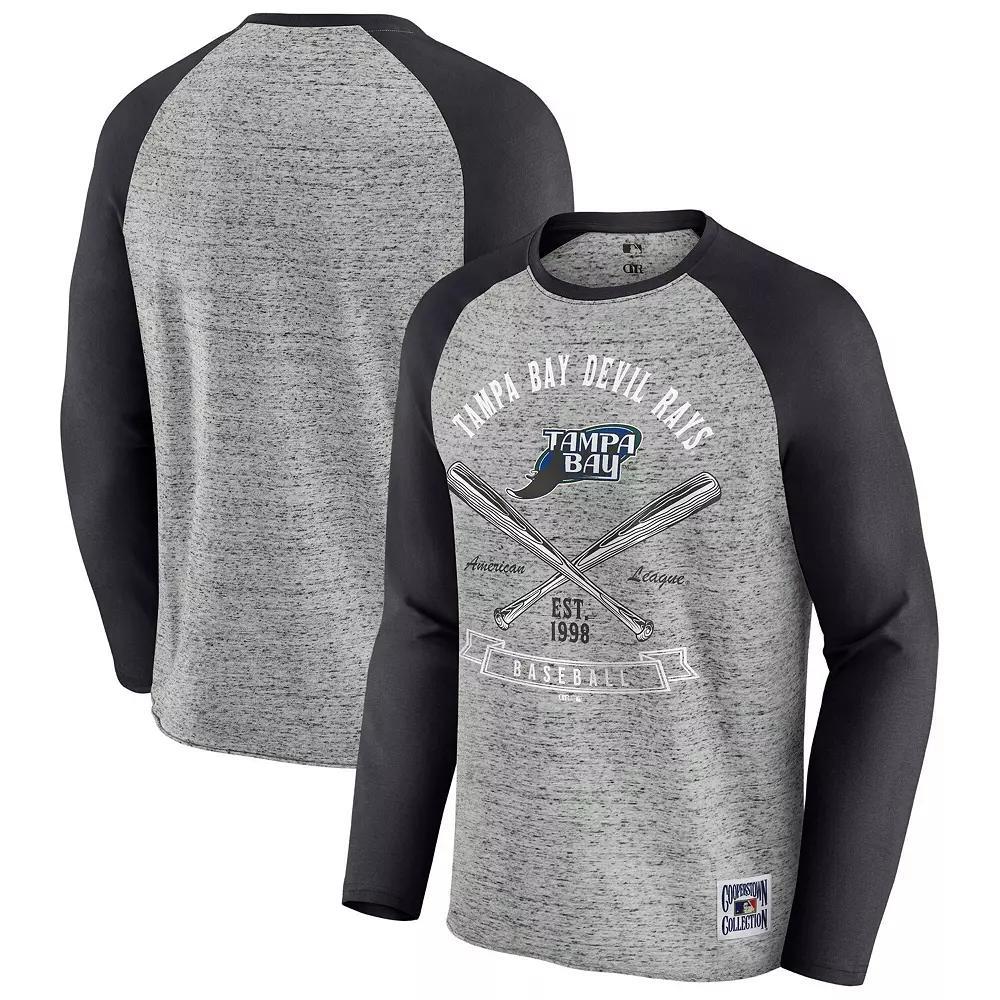 Mens Darius Rucker Collection by Fanatics Heather Gray Tampa Bay Rays Raw Edge Raglan Long Sleeve Baseball T-Shirt Product Image