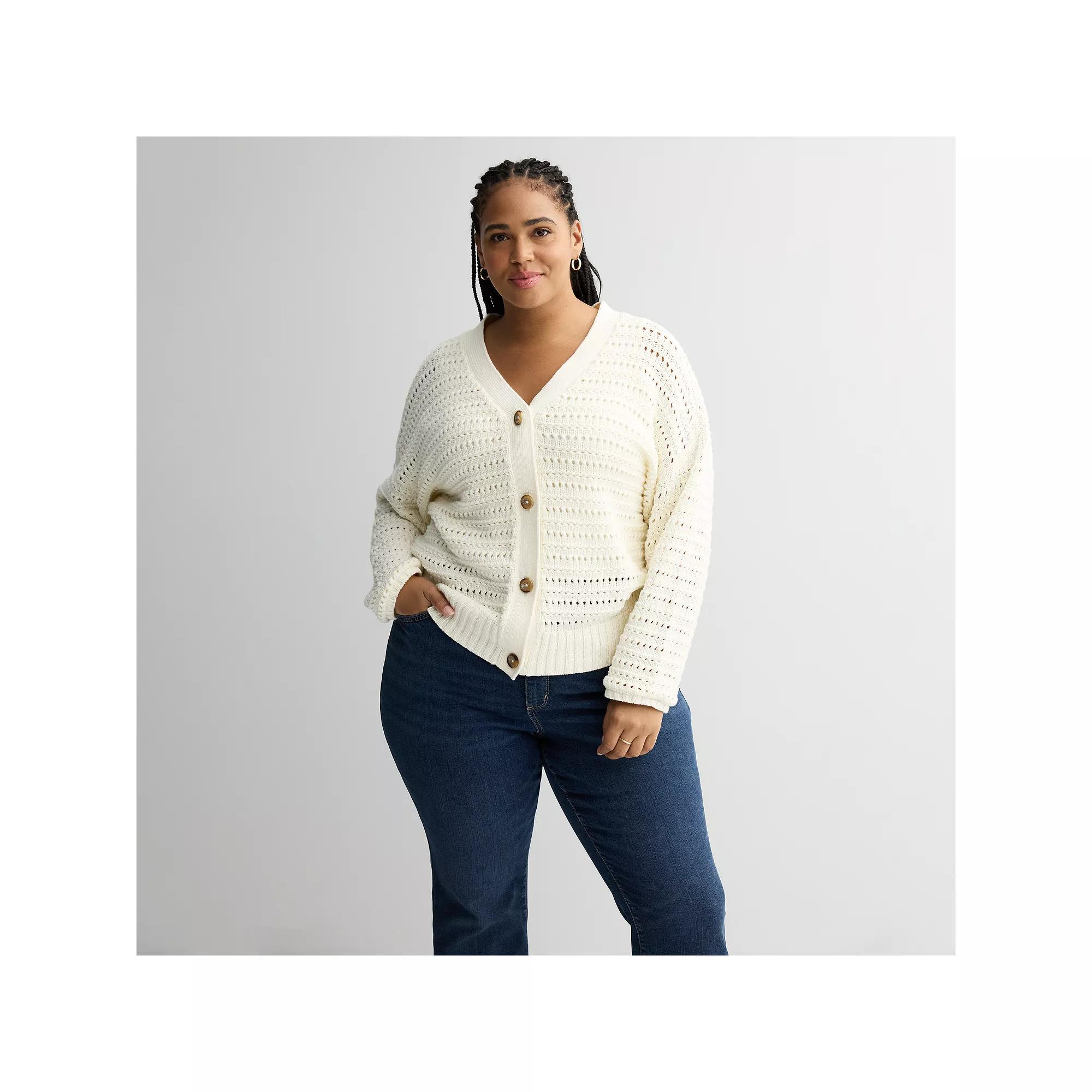 Plus Size Sonoma Goods For Life® Open Stitch Knit Cardigan, Women's, Size: 2XL, Ivory Silk Product Image