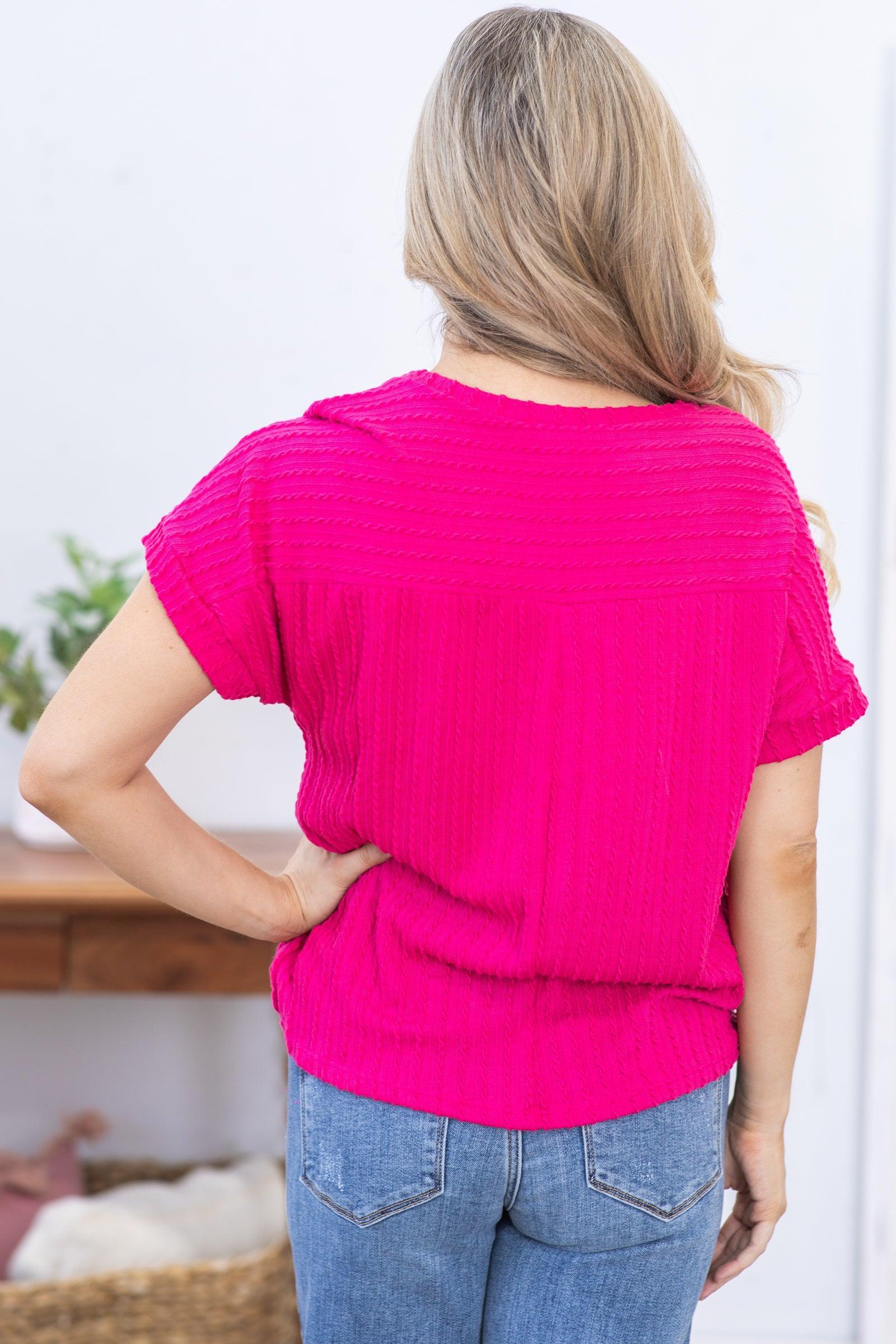 Fuchsia Dolman Cable Textured Knit Top Product Image