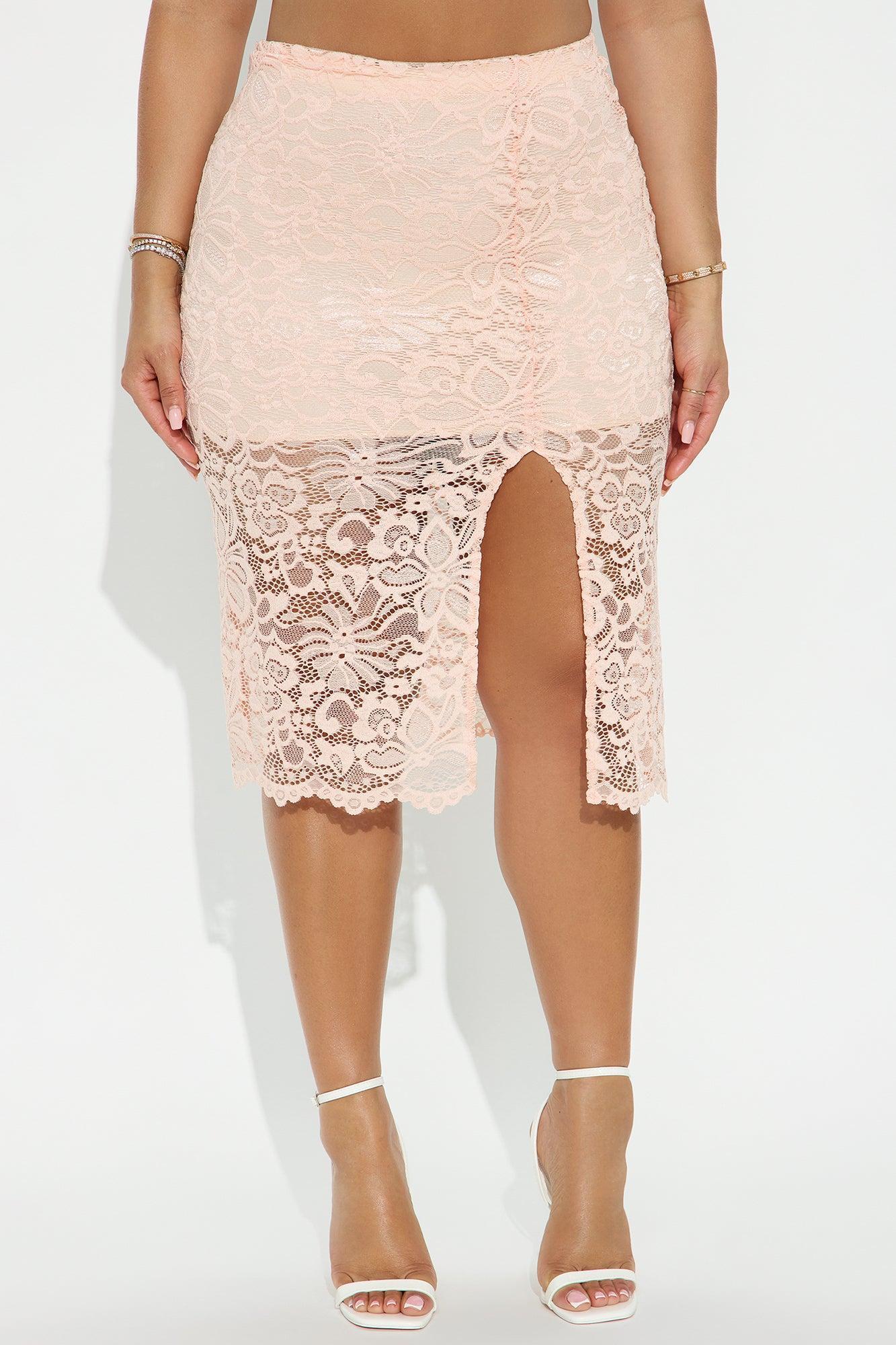 Shelly Sheer Lace Midi Skirt - Peach Product Image
