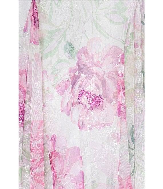 Betsy & Adam Sequin Floral Print V Neck Sleeveless Mermaid Gown Product Image