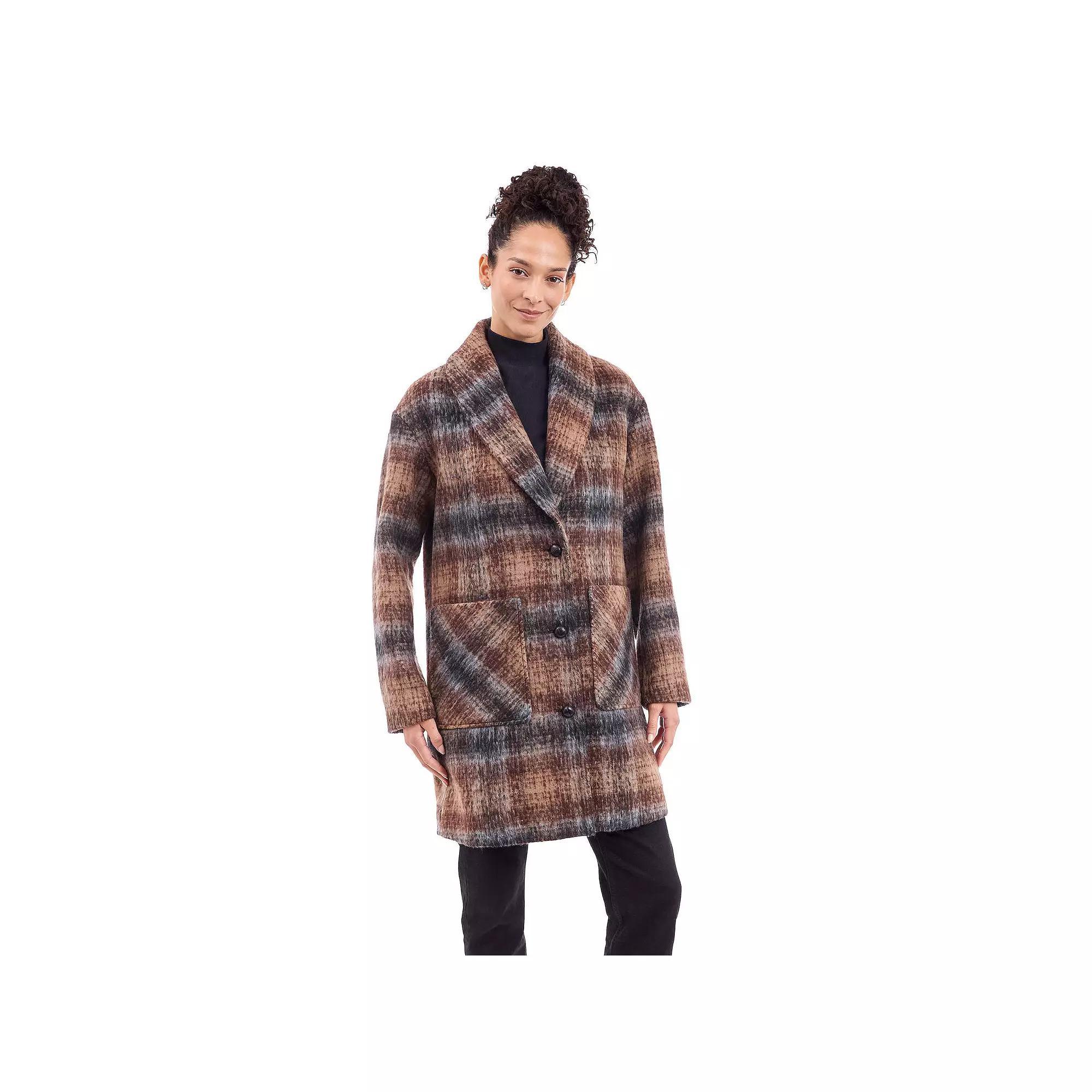 Women's BCBGeneration Faux-Wool Shawl Collar Coat, Size: Large, Brown Plaid Product Image