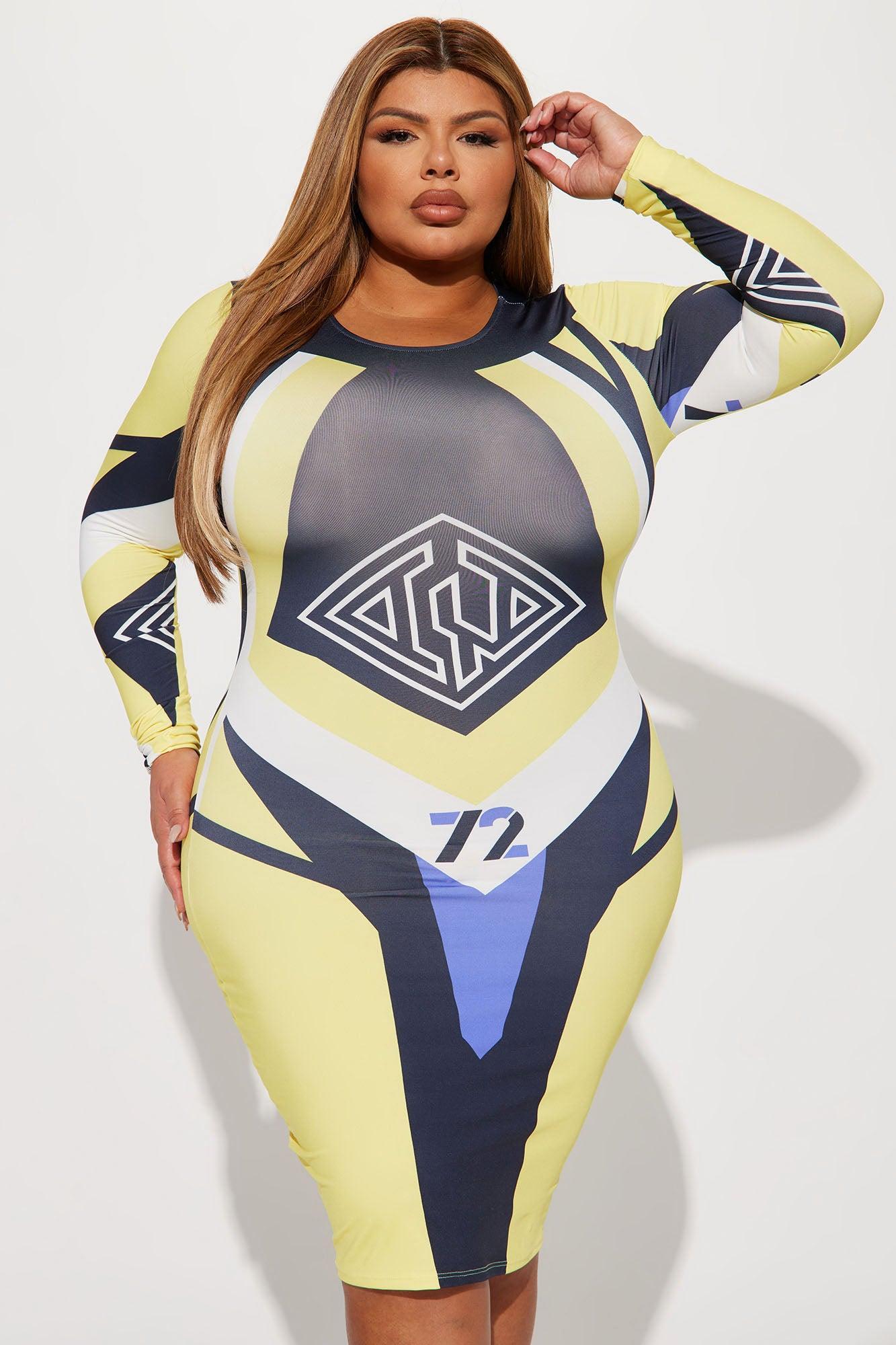 Race You There Midi Dress - Black/Yellow Product Image