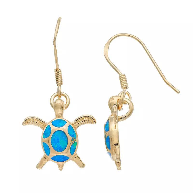 14k Gold Over Silver Lab-Created Blue Opal Turtle Drop Earrings, Women's, Gold Tone Product Image
