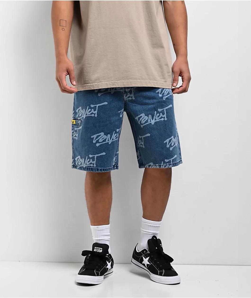 Donut Logo Blue Wash Denim Shorts Product Image