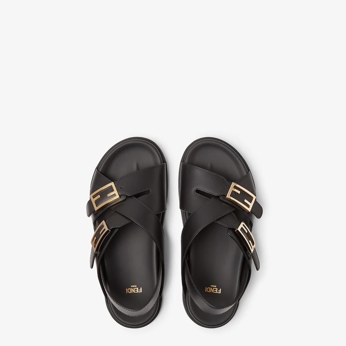 Fendi FeelBlack leather slides Product Image