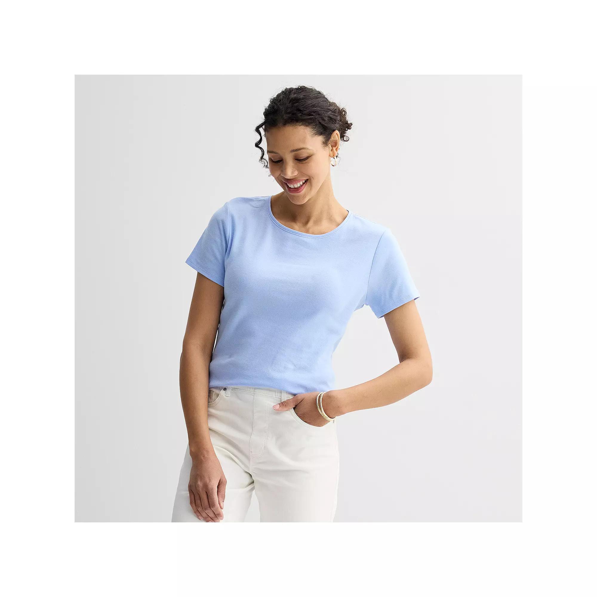 Women's Croft & Barrow® Essential Crewneck Tee, Size: Medium, Hepatica Blue Product Image