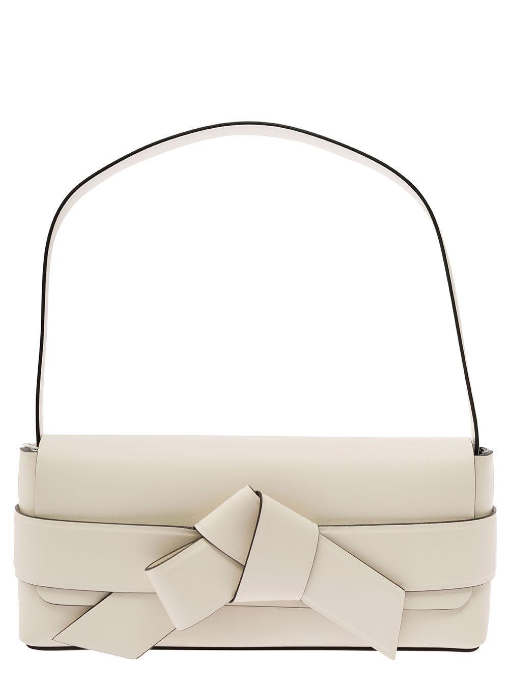 ACNE STUDIOS White Shoulder Bag With Musubi Knot Detail In Leather Woman In White/black Product Image