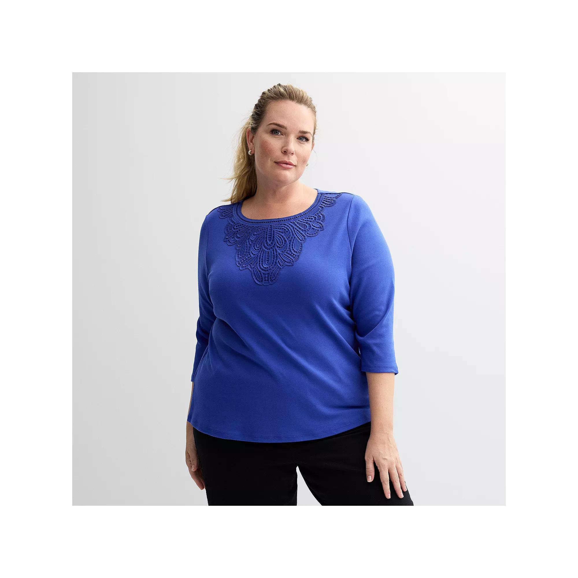 Plus Size Croft & Barrow® Lace Round Neck Top, Women's, Size: 0X, Christian Bay Product Image
