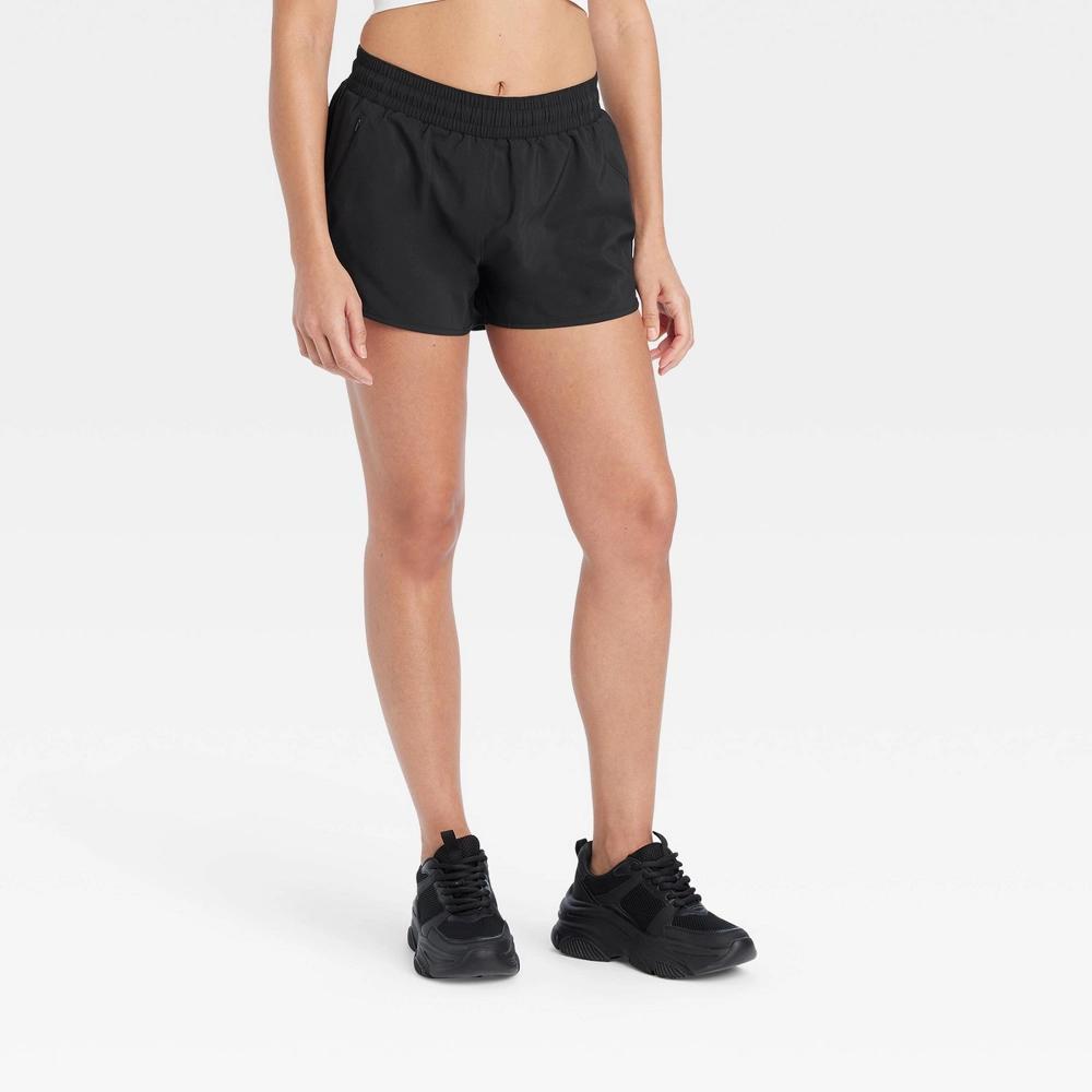 Womens Woven Mid-Rise Run Shorts 3 - All In Motion Black M Product Image