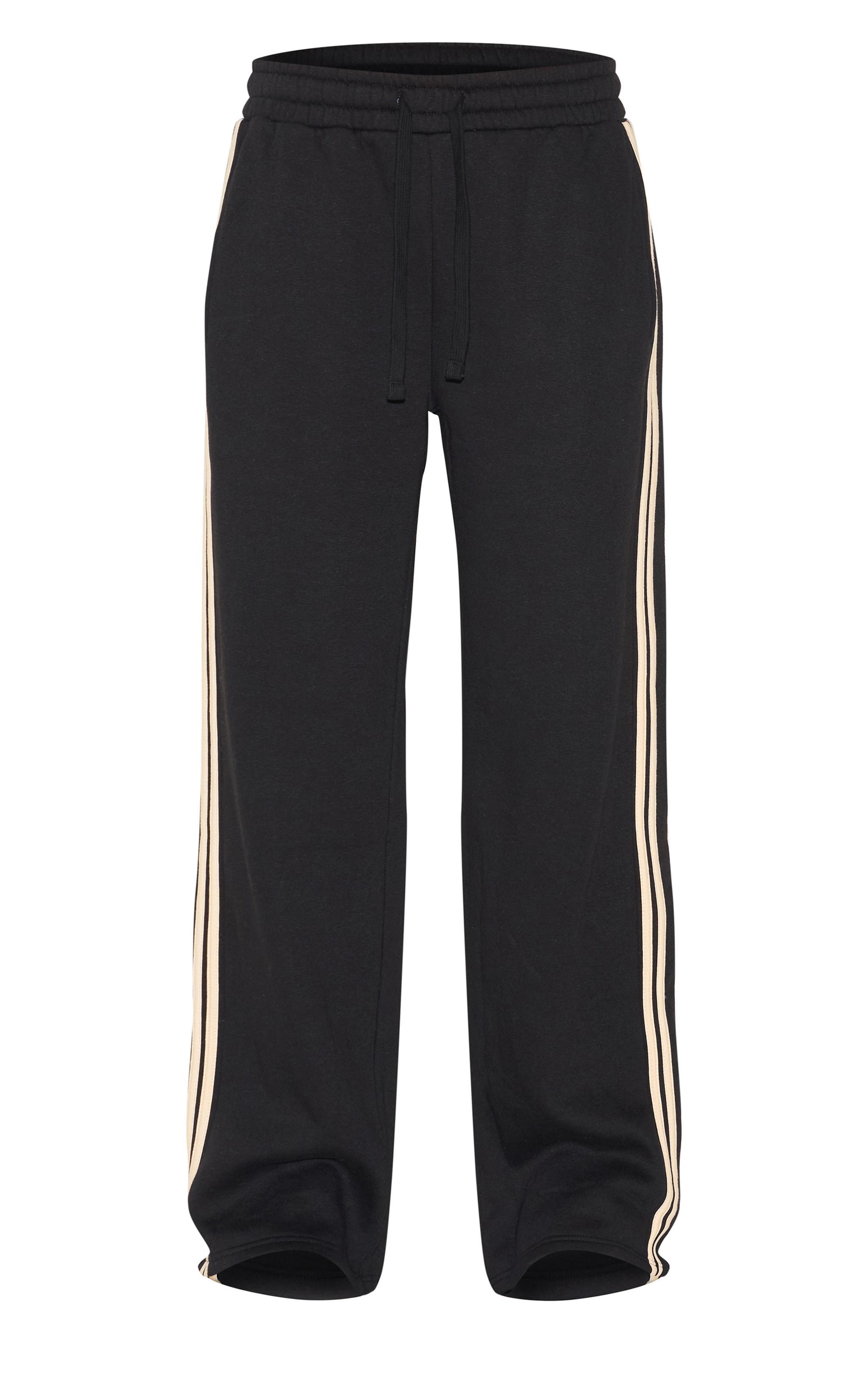  Black Contrast Stripe Detail Wide Leg Sweatpants Product Image