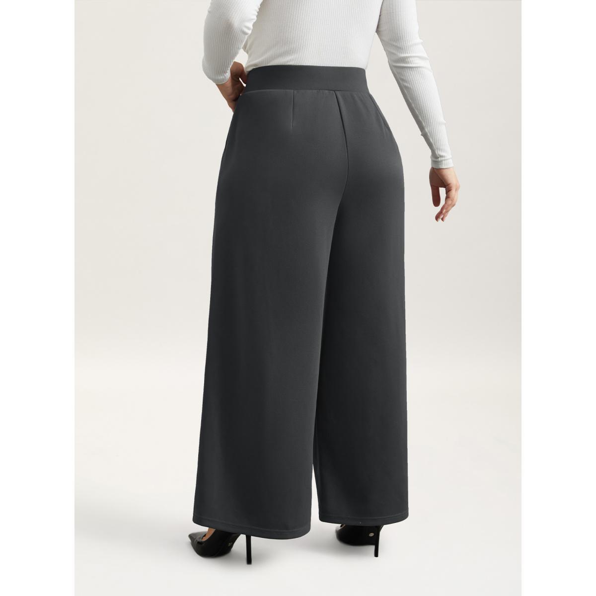 Plus Size Ruched Tummy-Control Seamed Wide Leg Pants Women DimGray At the Office Wide Leg Mid Rise Work Pants BloomChic 14-16/1X Product Image