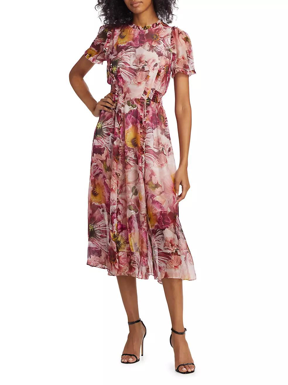 Marchesa Rosa Sedum Floral Chiffon Midi-Dress Product Image