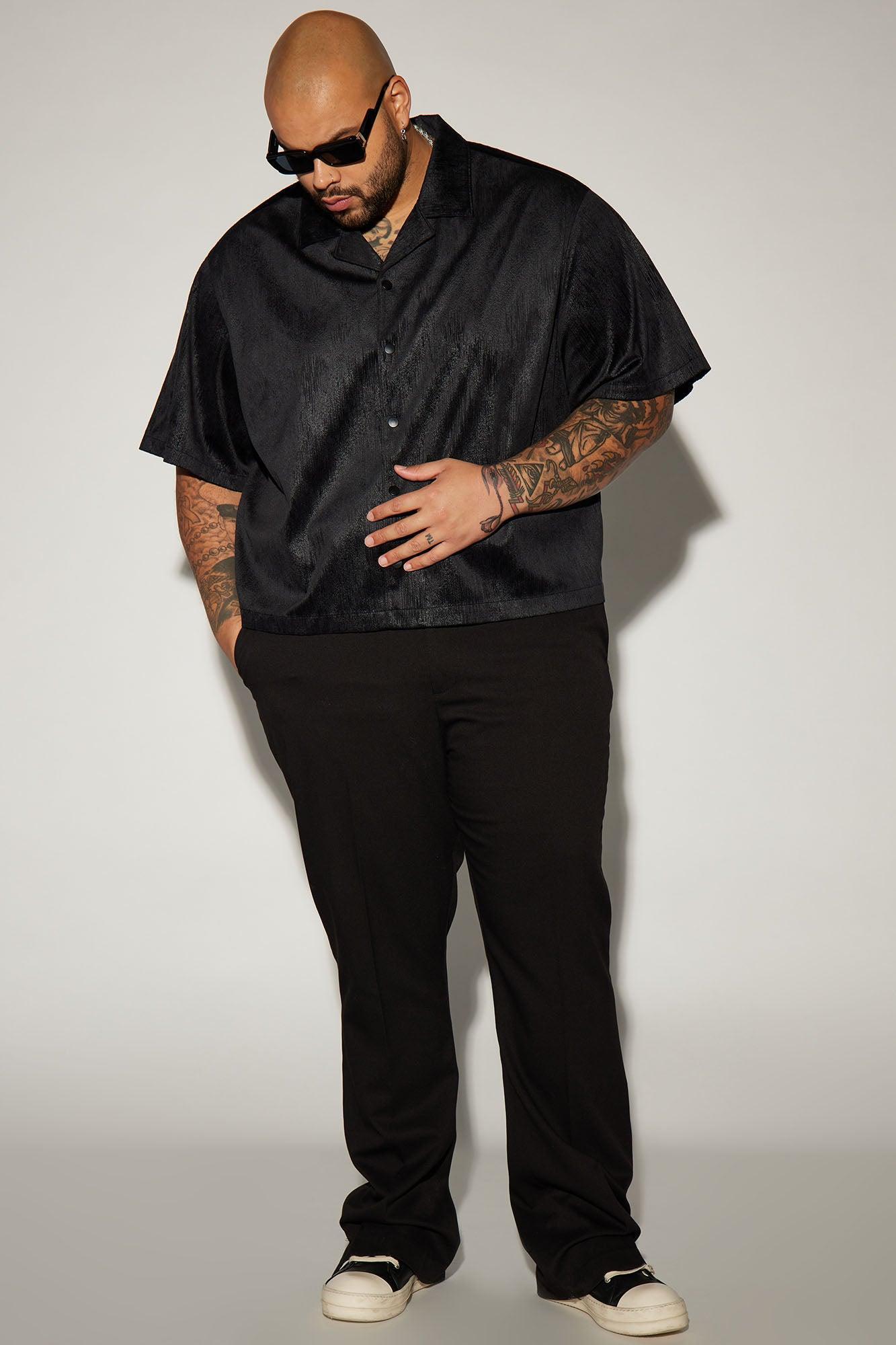 Patna Textured Faux Leather Cropped Button Up Shirt - Black Product Image