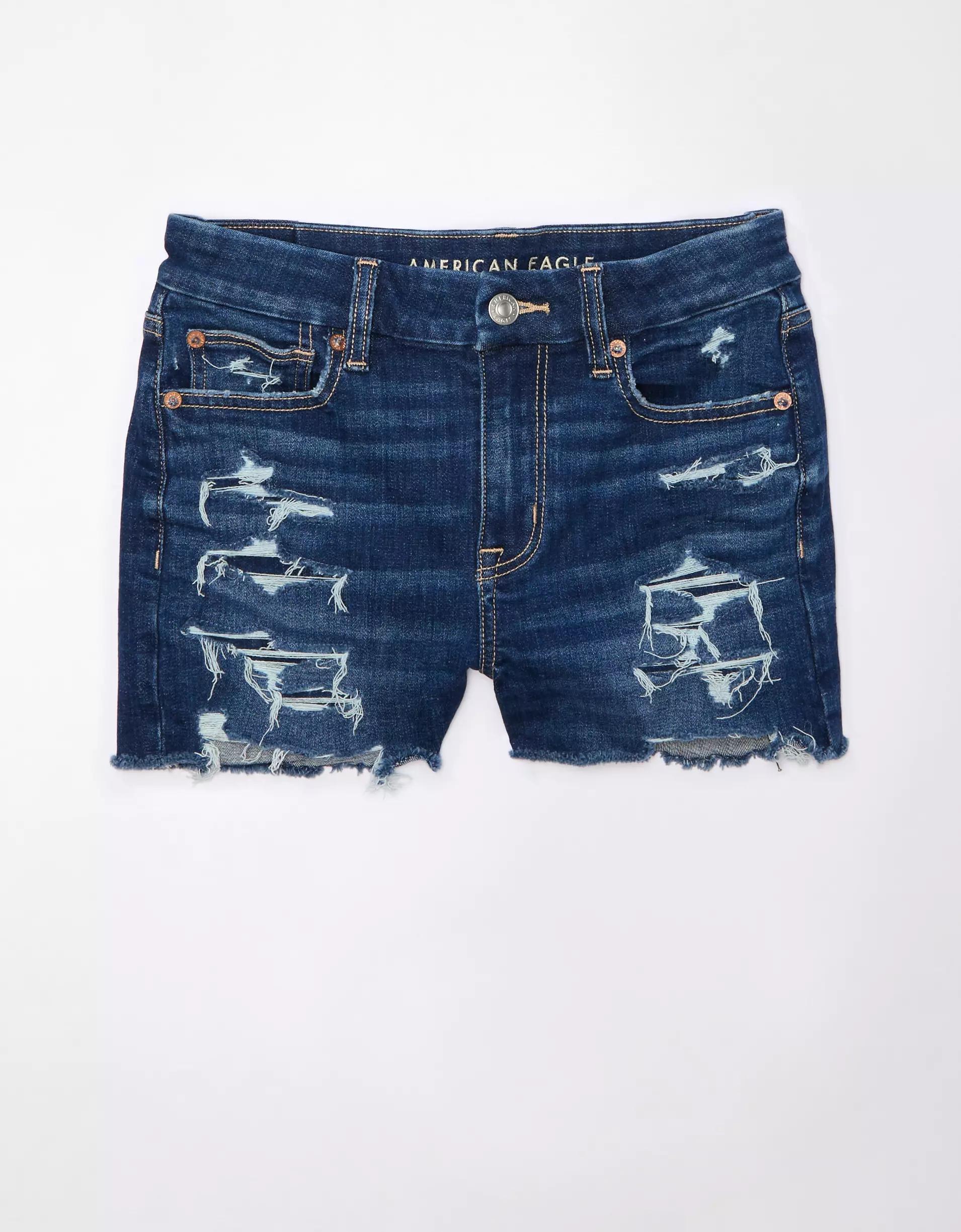 AE Next Level Curvy Ripped High-Waisted Denim Short Short Product Image