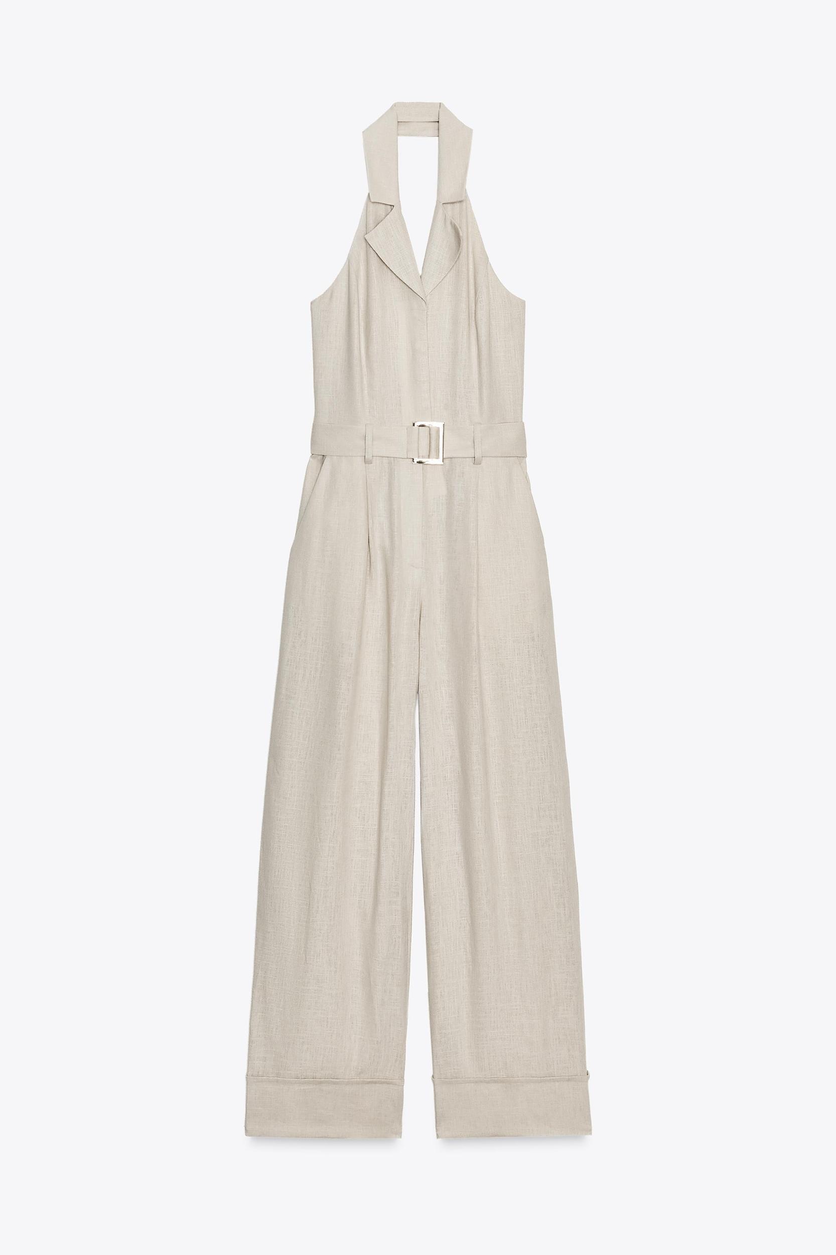 HALTER LINEN BELTED JUMPSUIT Product Image