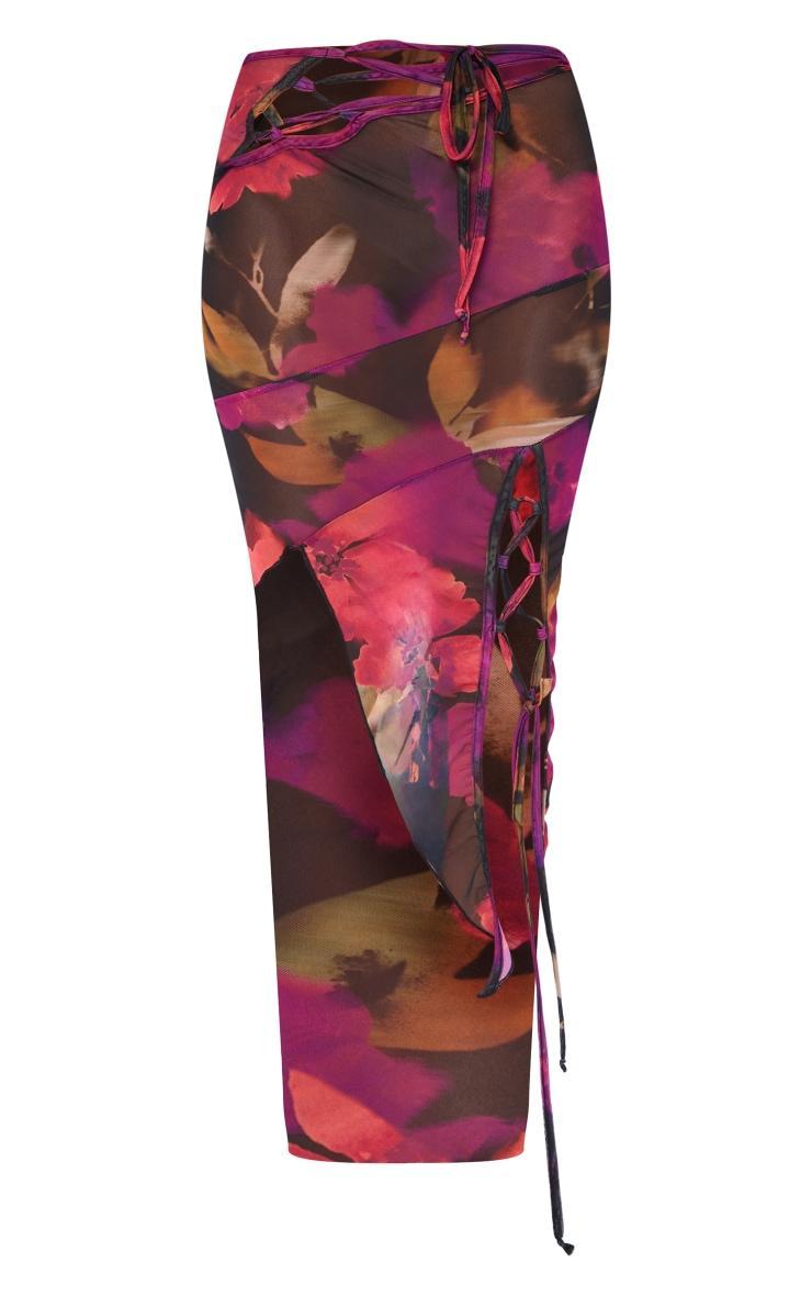 Multi Printed Mesh Asymmetric Hem Maxi Skirt Product Image