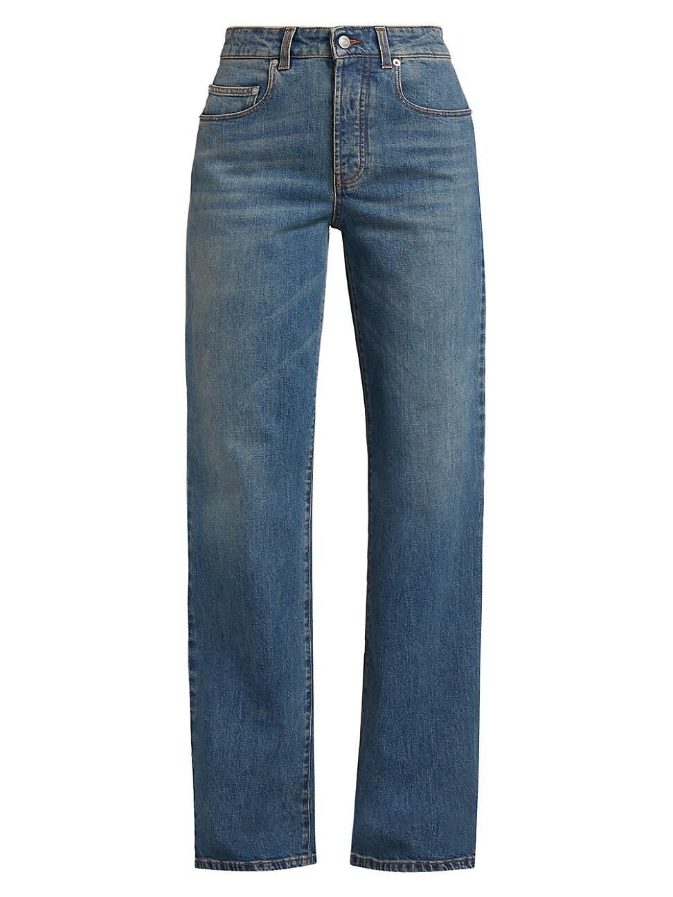 Womens Washed Denim High-Rise Straight-Leg Jeans Product Image