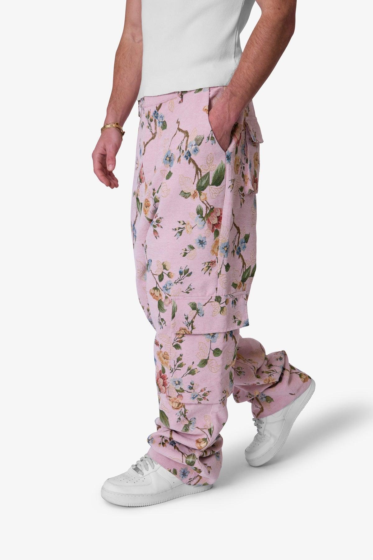 Jacquard Rose Cargo Pants - Pink Product Image