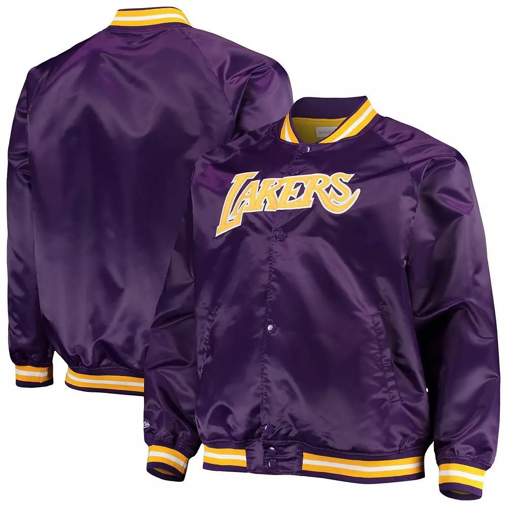 Men's Mitchell & Ness Purple Los Angeles Lakers Big & Tall Hardwood Classics Raglan Satin Full-Snap Jacket,  Product Image