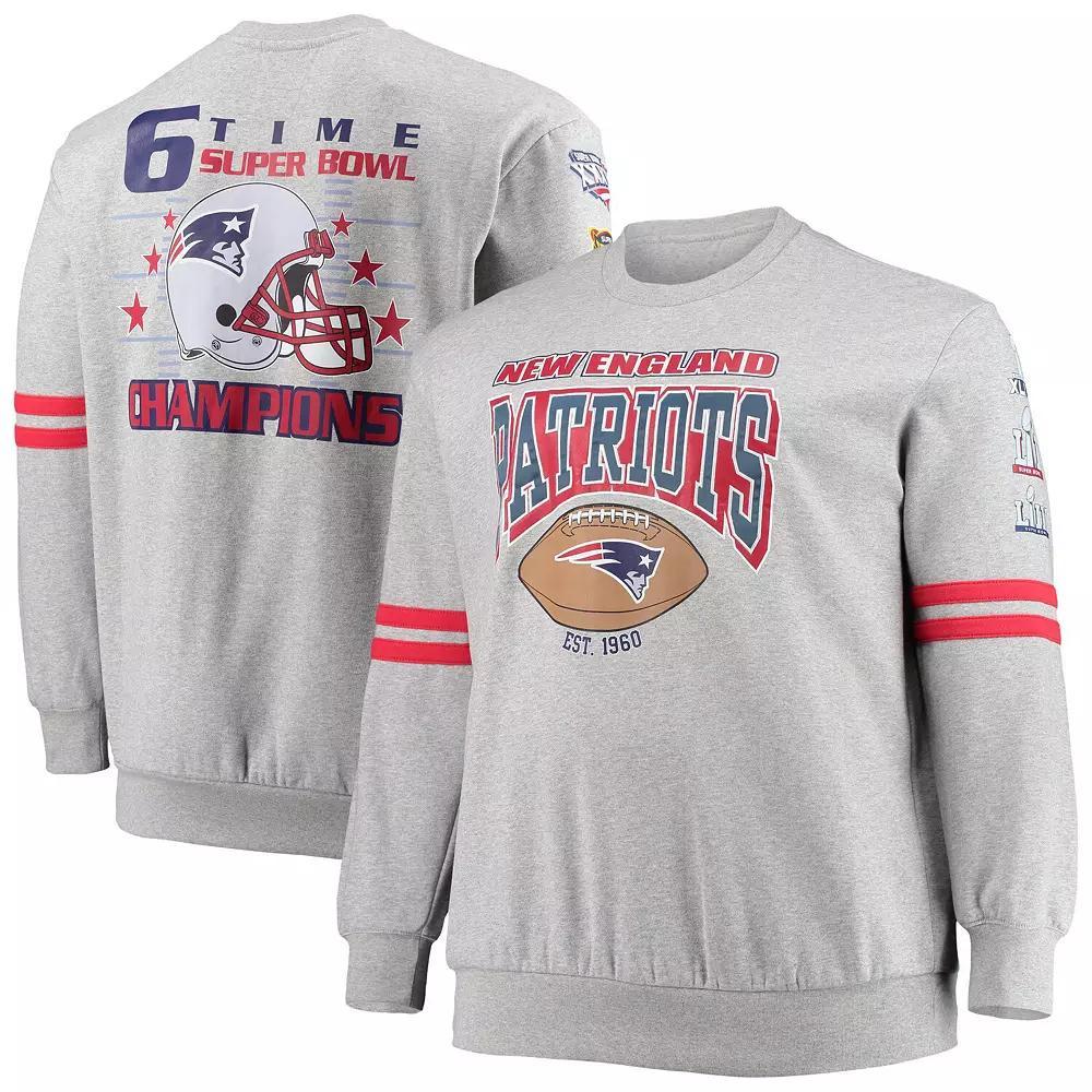 Men's Mitchell & Ness Heathered Gray New England Patriots Big & Tall Allover Print Pullover Sweatshirt, Size: 2XLT, Grey Product Image