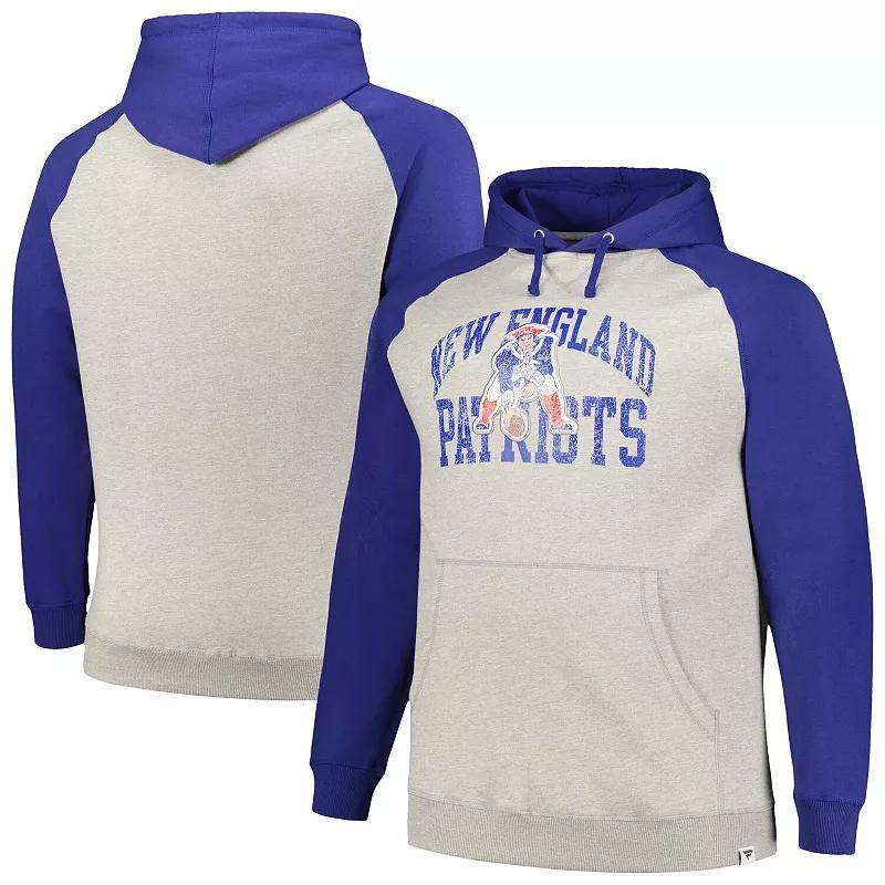 Men's Profile Heather Gray/Royal New England Patriots Big & Tall Favorite Arch Throwback Raglan Pullover Hoodie, Size: XLT, Grey Product Image