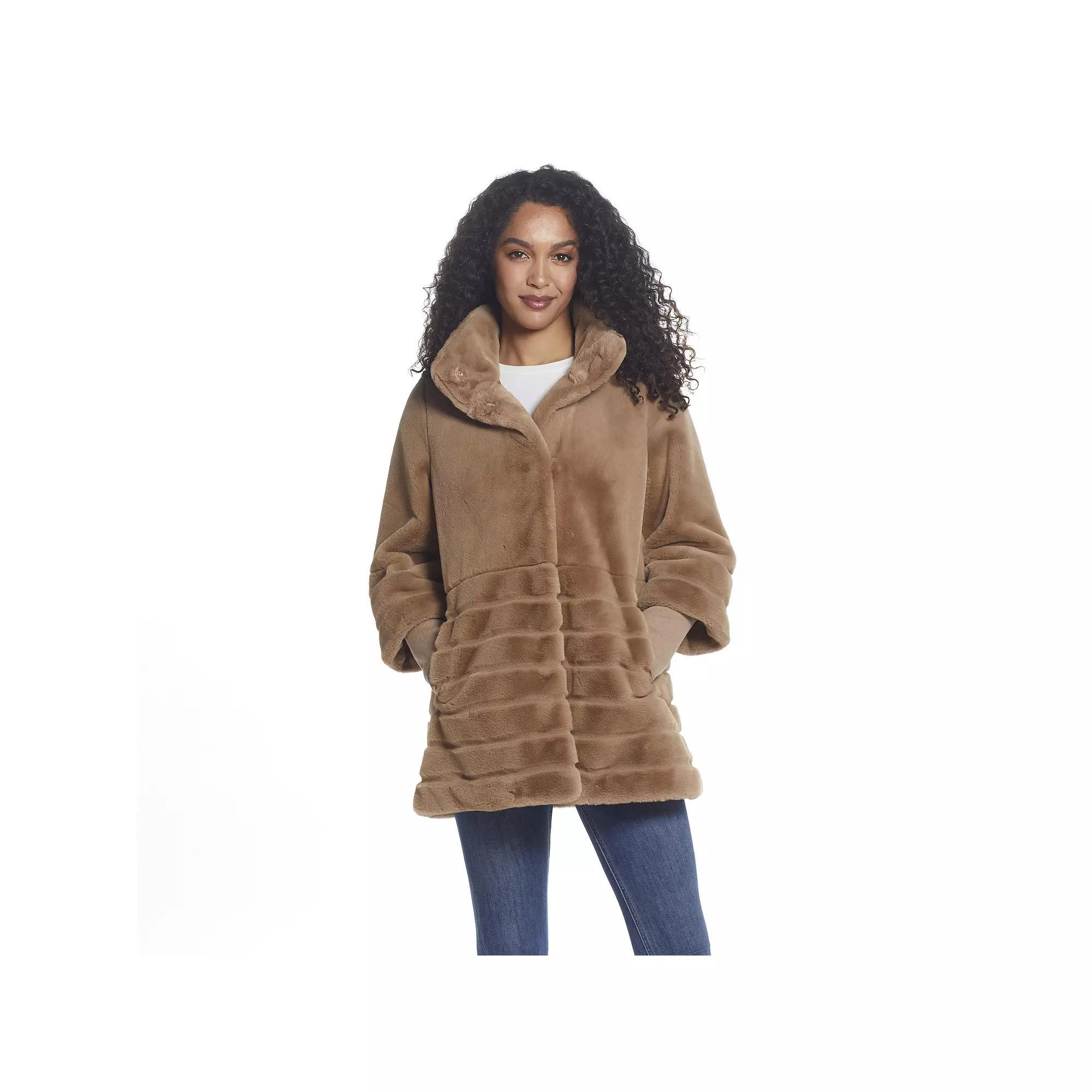 Women's Gallery Oversize-Collar Faux-Fur Coat, Size: Large, Brown Product Image