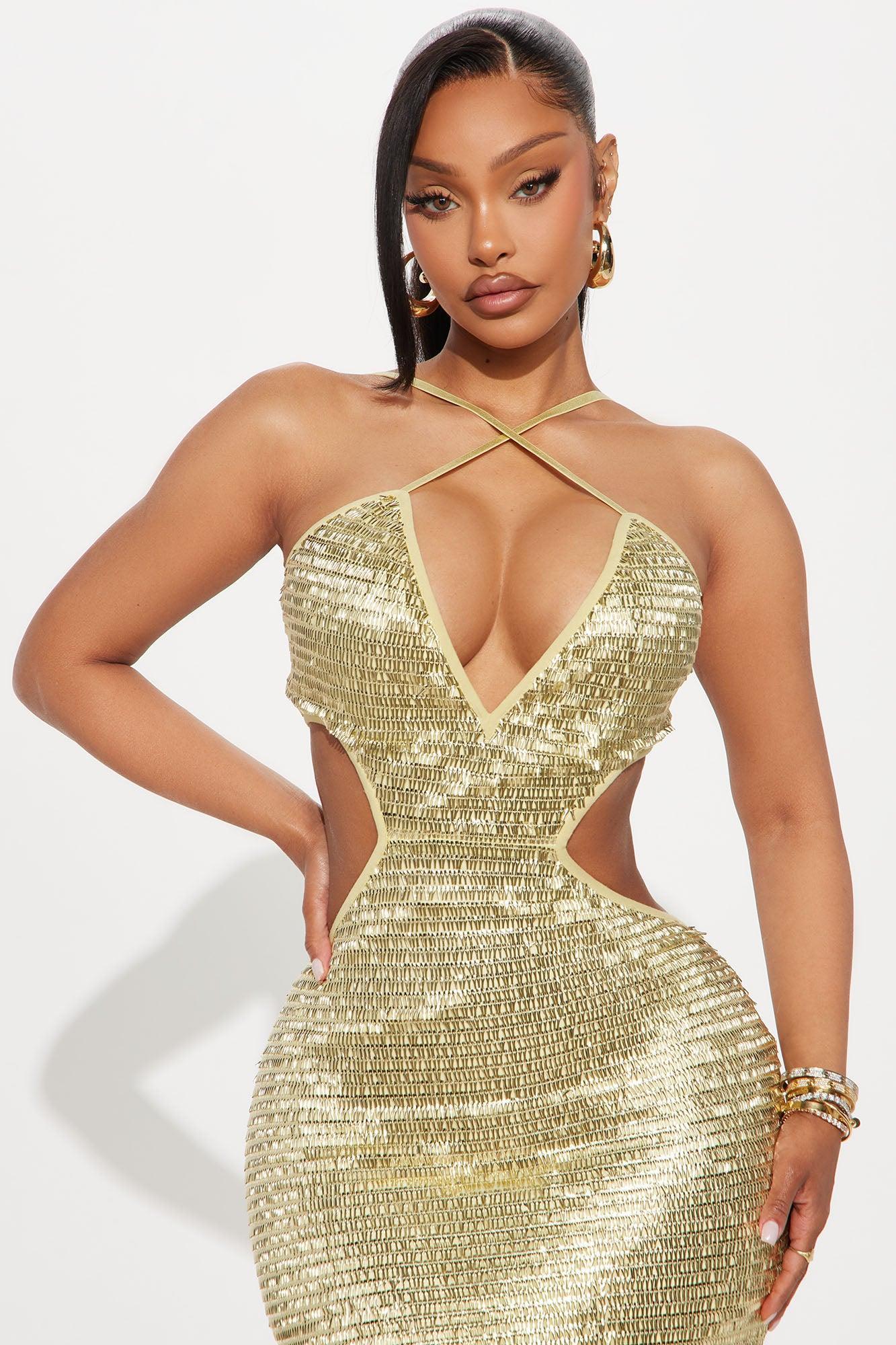 Glittering Dreams Embellished Maxi Dress - Gold Product Image