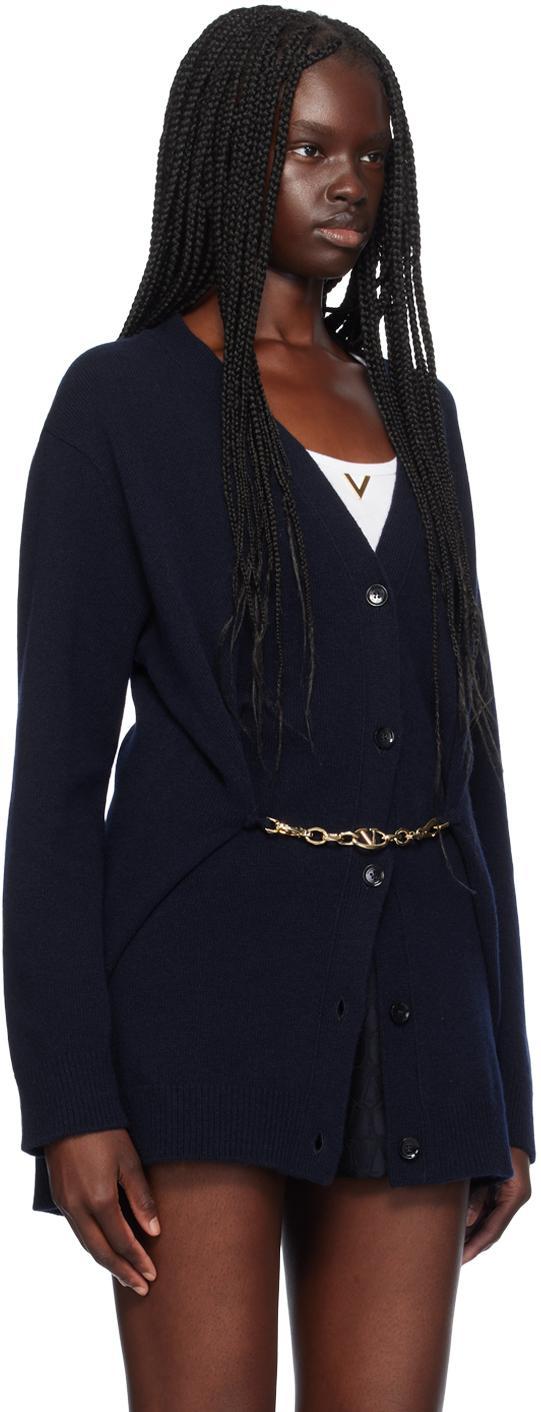 VALENTINO Navy Virgin Wool Cardigan In 598 Navy Product Image