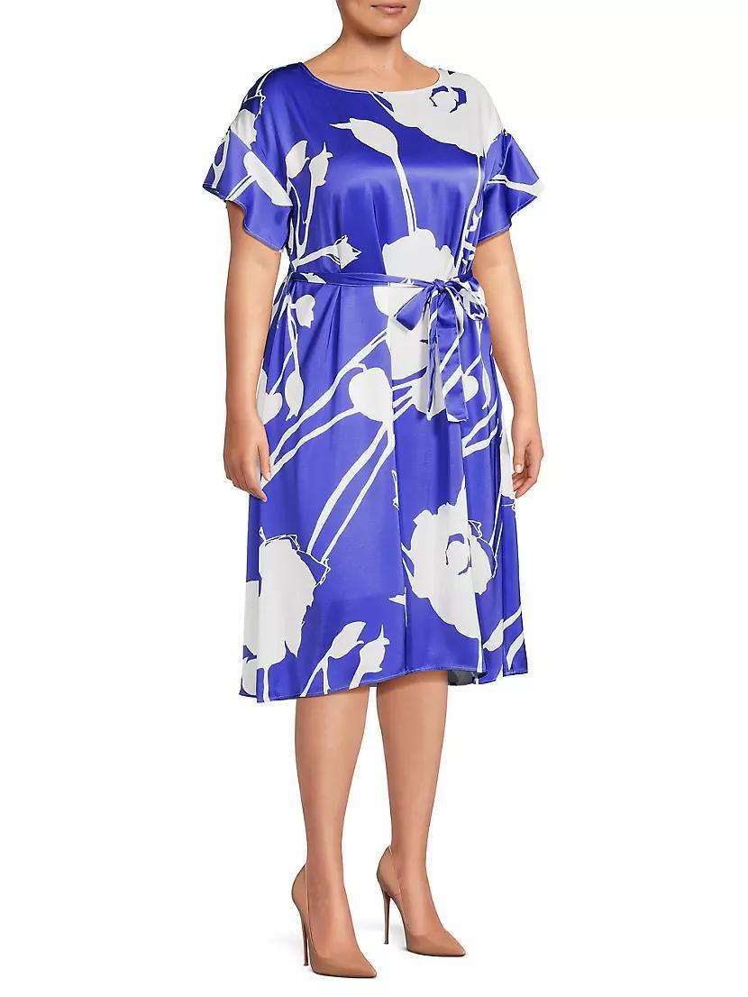 Plus Floral Crêpe De Chine Belted Shift Midi-Dress Product Image