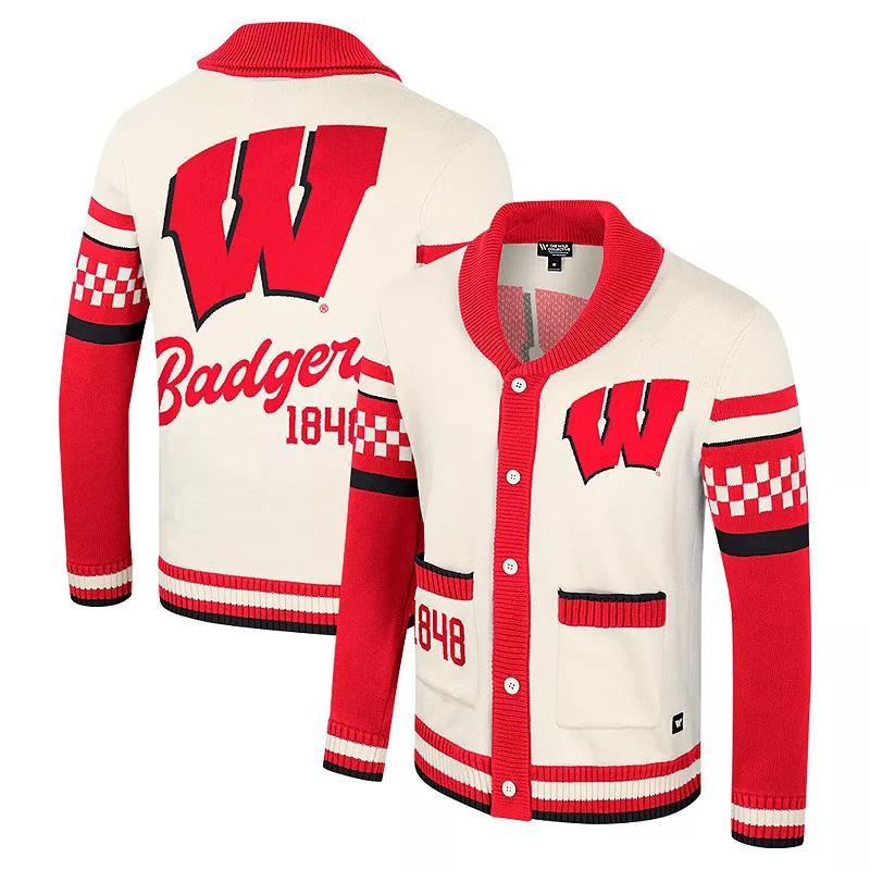 Women's Colosseum Cream Wisconsin Badgers Wild Collective Button-Up Jacquard Sweater,  Product Image