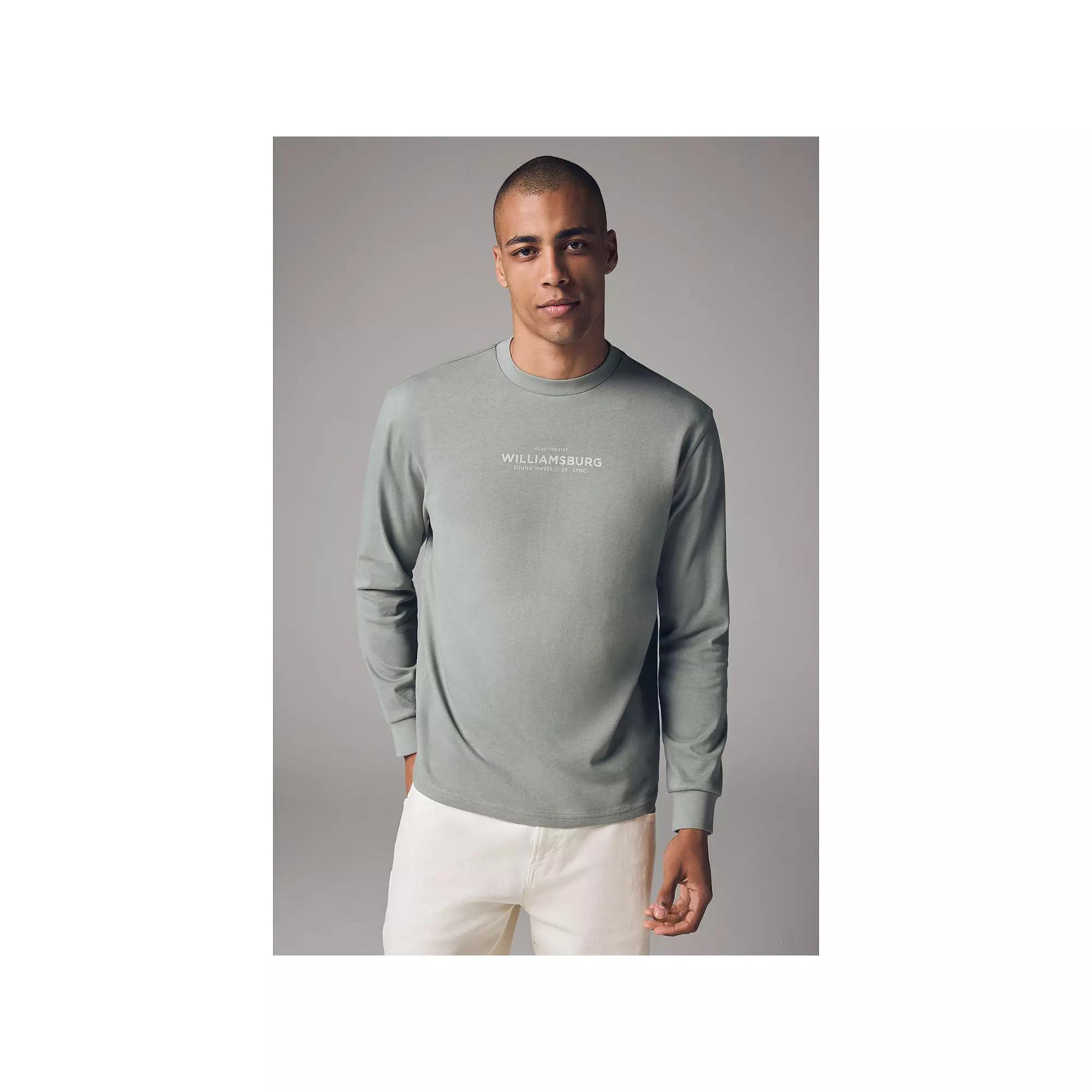 Men's NEXT Relaxed Fit Long Sleeve Heavyweight Back Print Graphic 100% Cotton T-Shirt, Size: Small, Green Product Image